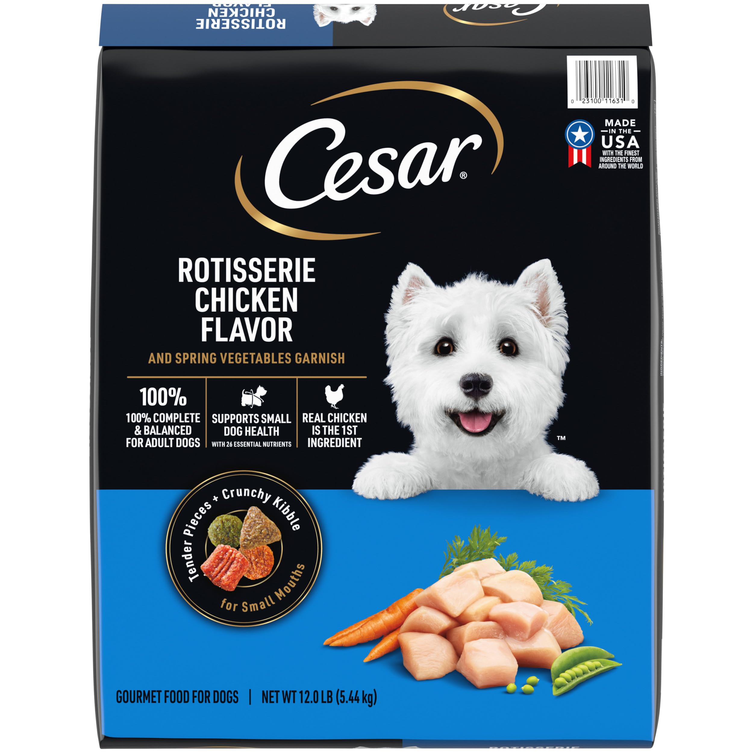 Cesar Small Breed Dry Dog Food Rotisserie Chicken Flavor and Spring Vegetables Garnish, 12 lb. Bag