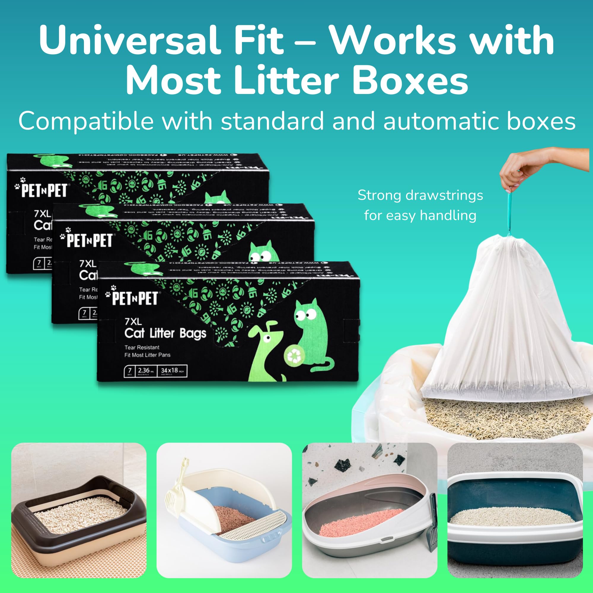 Pet N Pet Cat Litter Box Liners Bags Extra Large, Heavy Duty Tear Resistant & Drawstring Closure Cat Litter Bags, Waterproof Kit