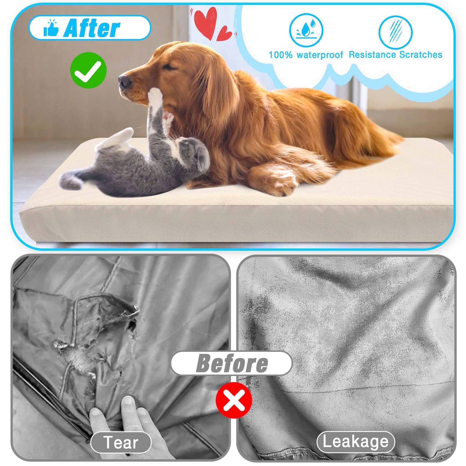 Dog Bed Covers Replacement Washable 100% Waterproof Dog Bed Sheets Soft & Noiseless 2 Pack, 42'' X 28'' Beige