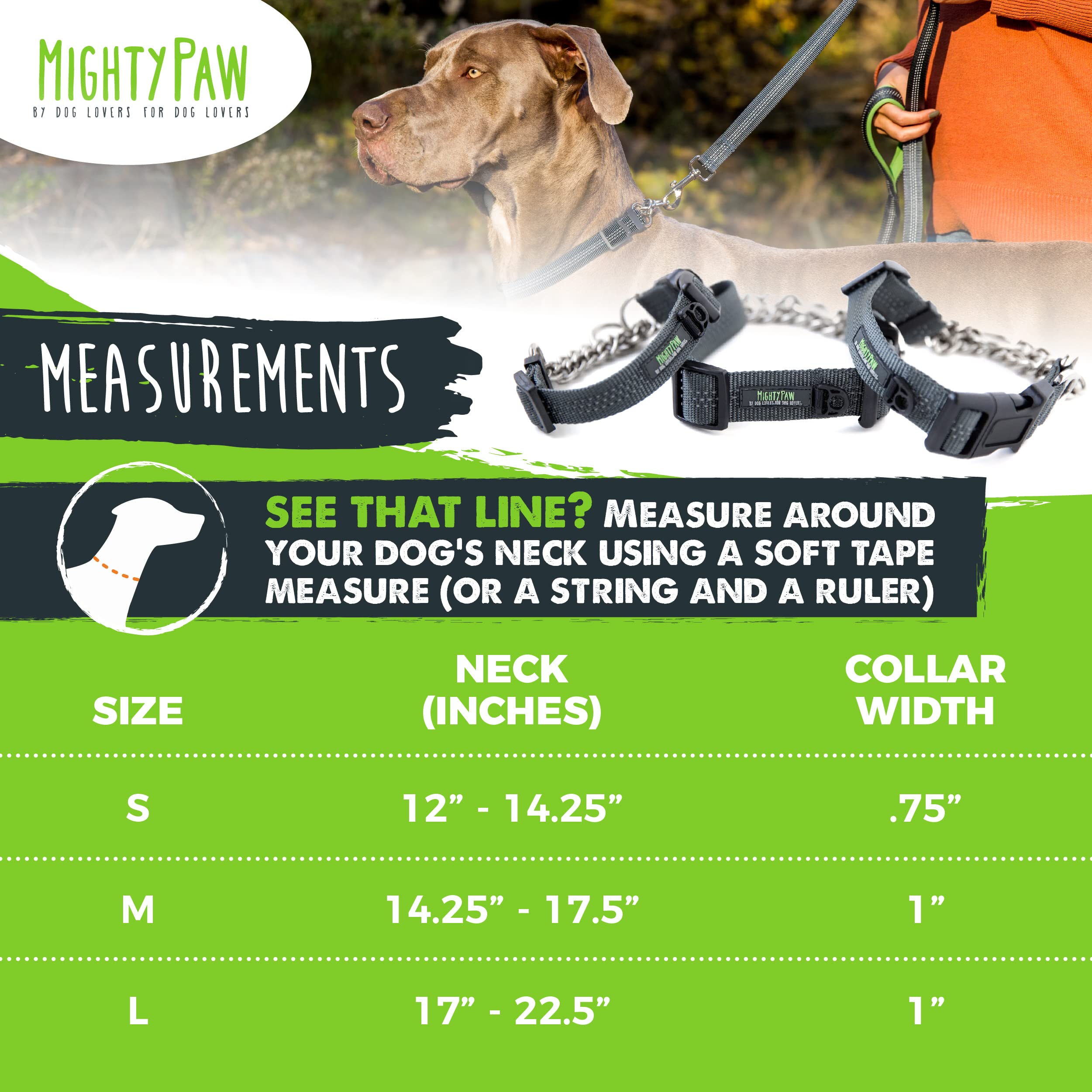 Mighty Paw Martingale Dog Collar 2.0 | Trainer Approved Limited Slip Collar With Stainless Steel Chain & Heavy Duty Buckle - Modified Cinch Collar For Gentle & Effective Pet Training - Small, Grey