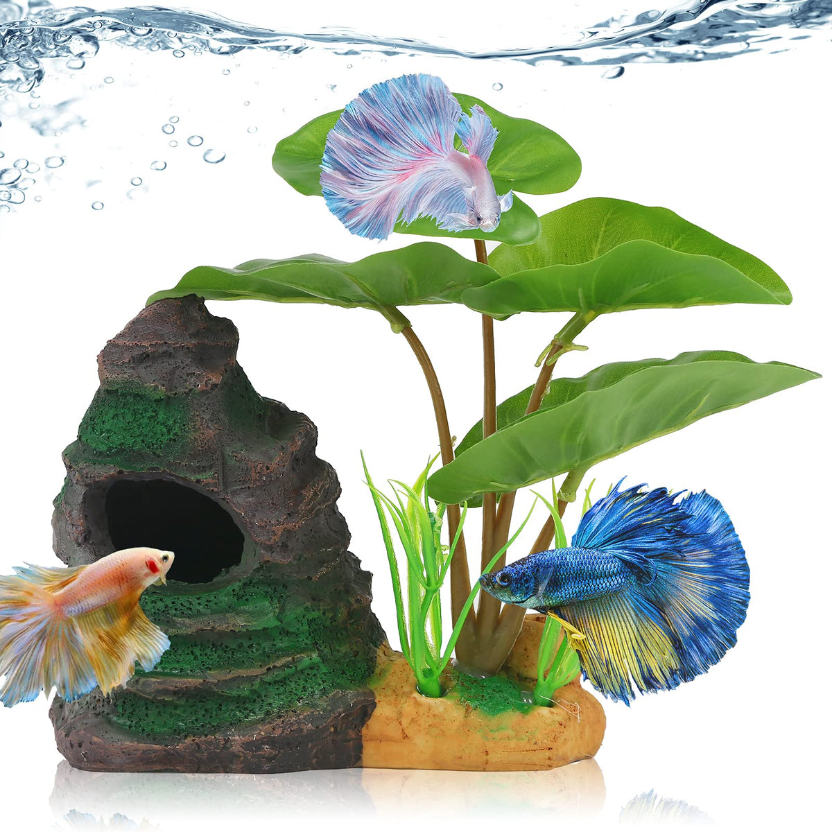 Coospider Betta Fish Leaf Pad Hammock Aquarium Decoration Cichlid Fish Tank Resin Rock Mountain Cave Ornaments Fish Bowl Decorat