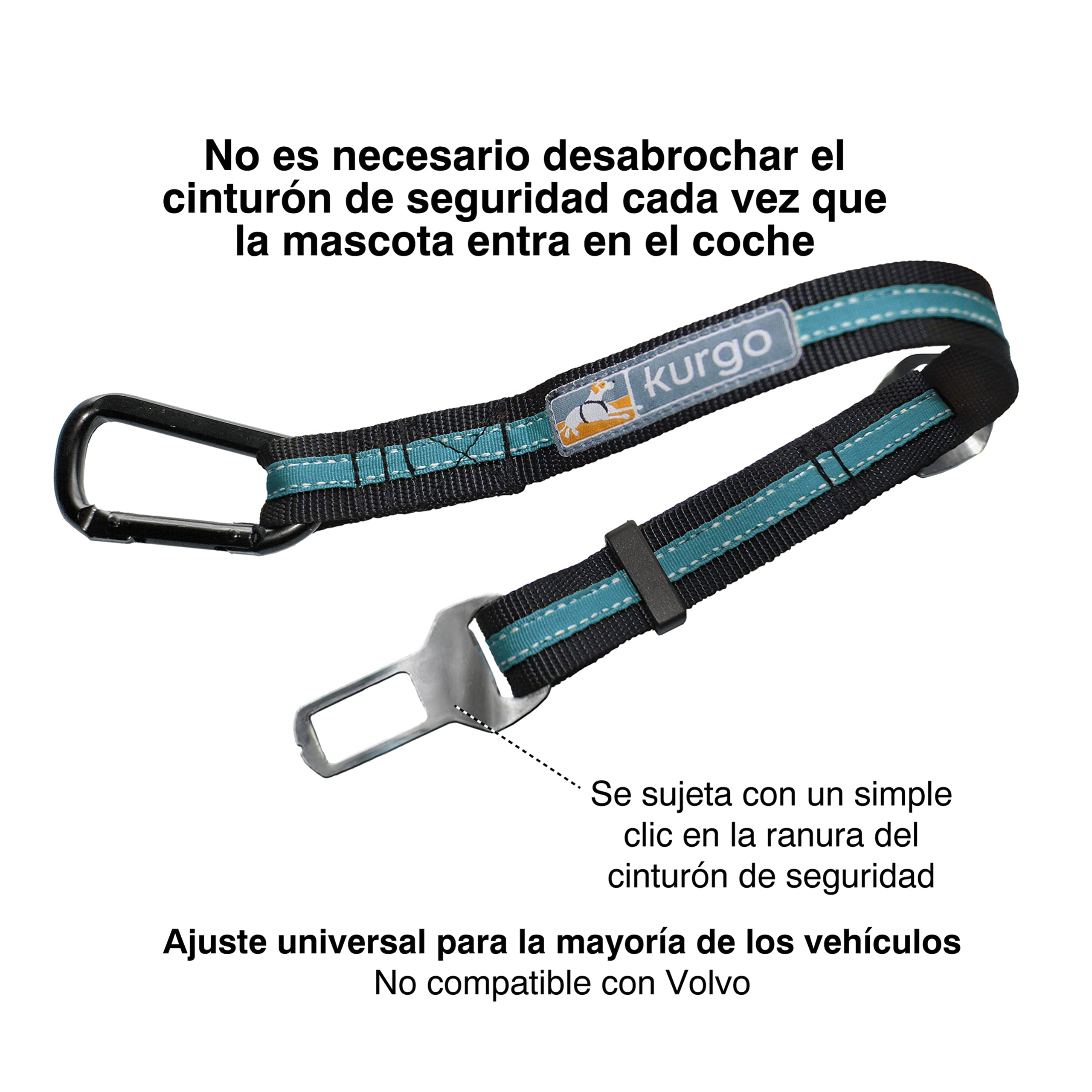 Kurgo Direct To Seatbelt Tether For Dogs, Dog Seat Belt For Car, Adjustable Dog Safety Belt Leash, Quick & Easy Installation, Works With Any Pet Harness, (Carabiner Clip, Coastal Blue)