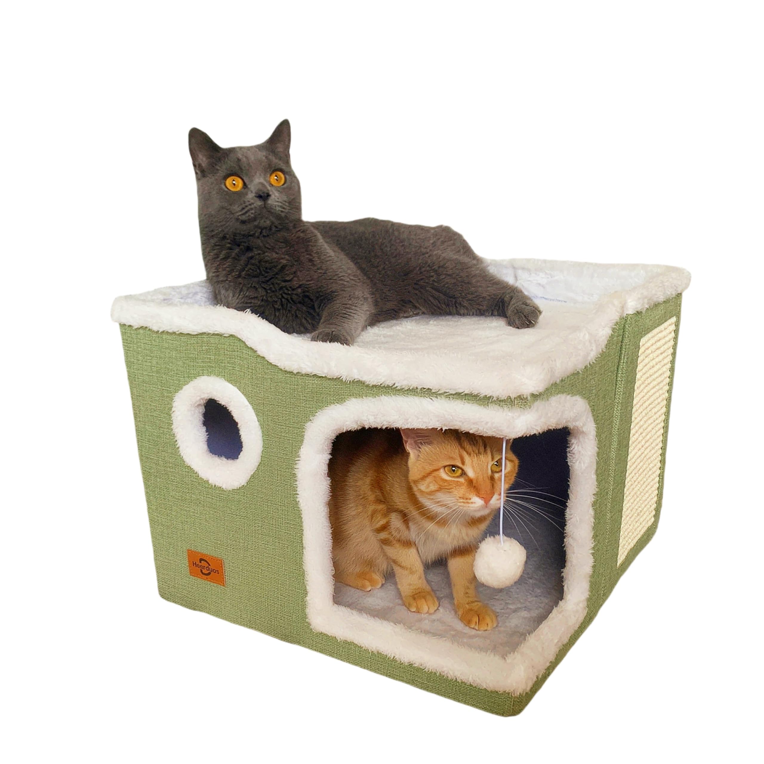 Cat Bed For Indoor Cats,Covered Cat Cave House & Furniture With Scratch Pad,Foldable Cat Hideaway Hut Cute Cat Condo With Soft W