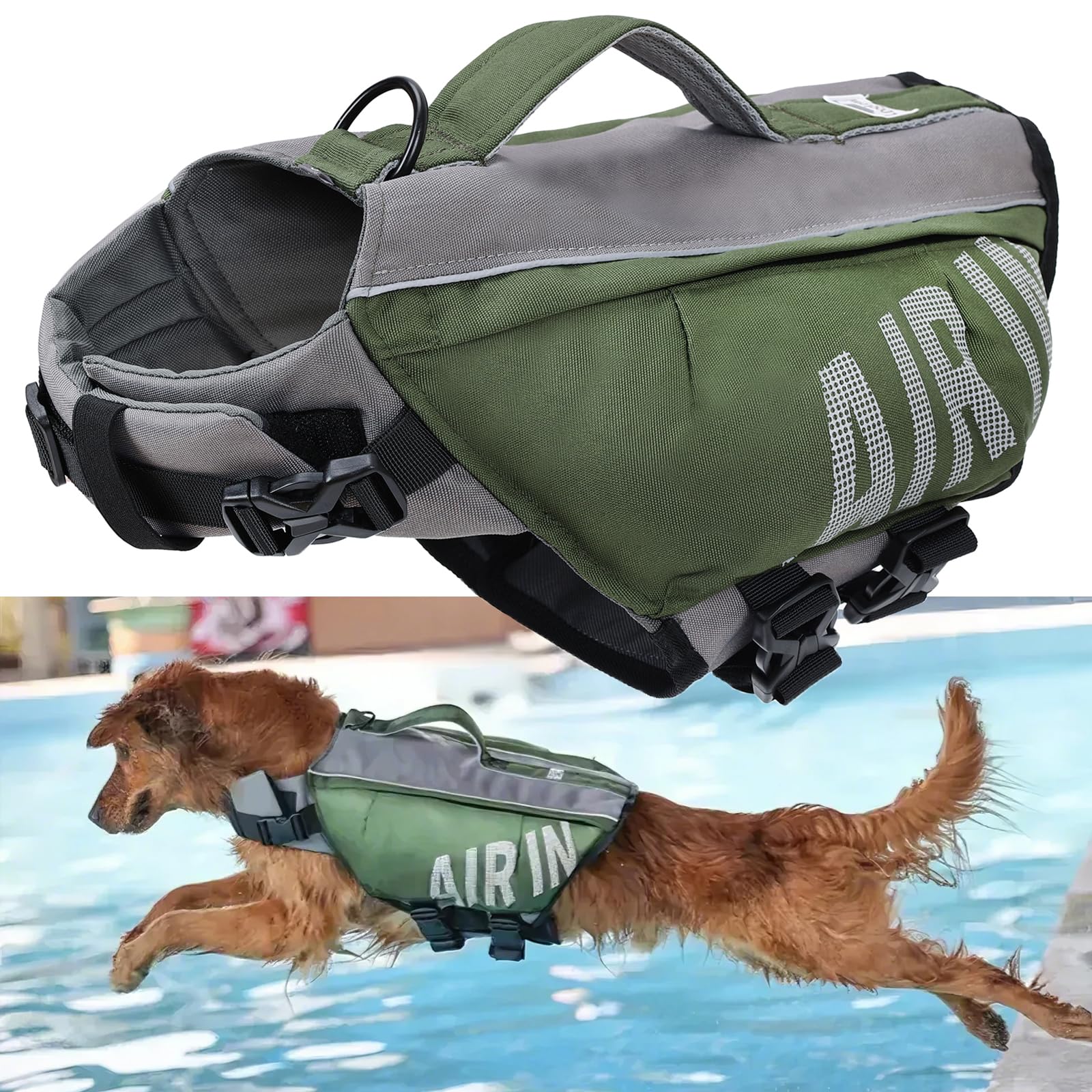 Becemuru Dog Life Jacket With High Flotation Airbag, Reflective Dog Life Vest Harness For Swimming Boating,Adjustable Puppy Swim