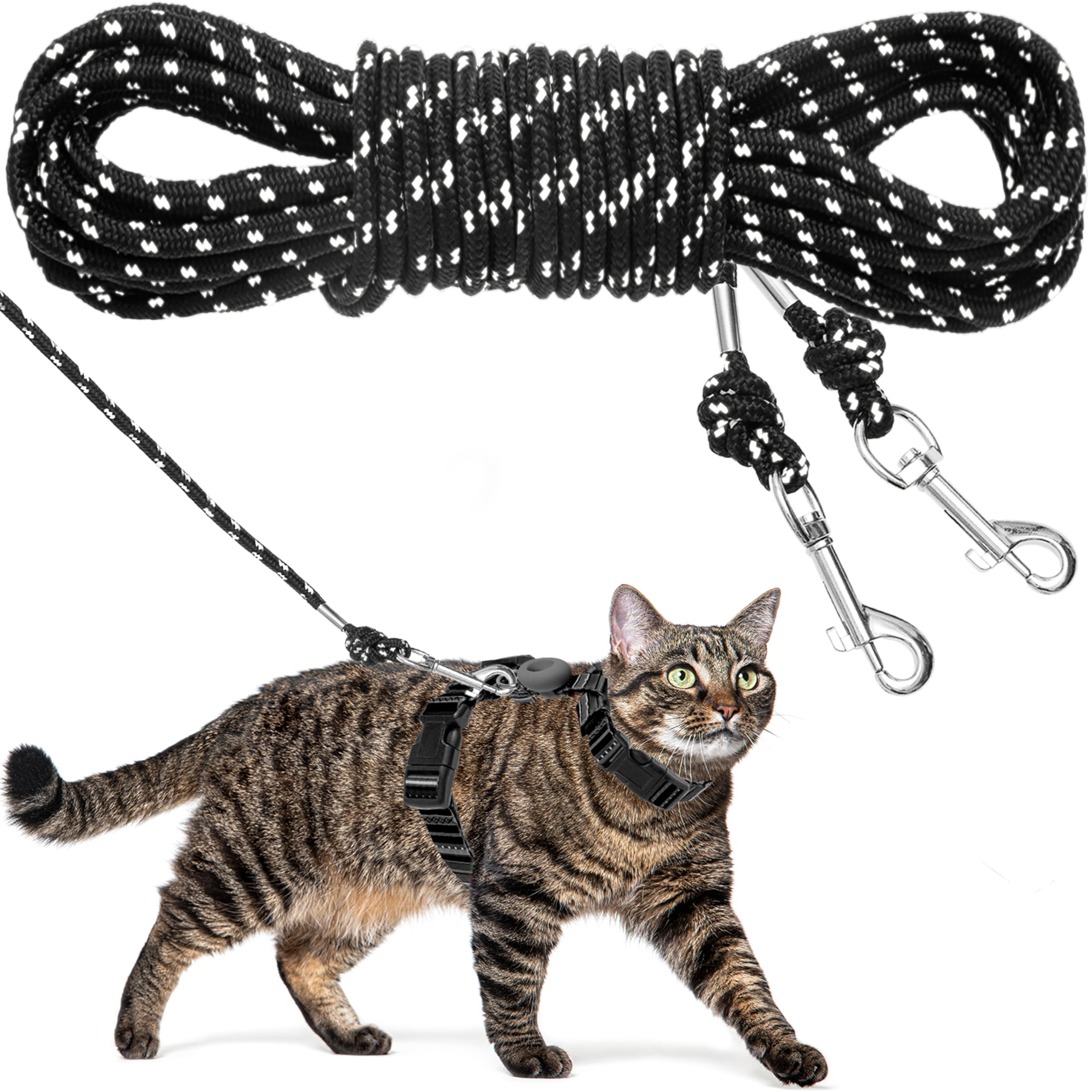 Reflective Cat Leash, 15Ft Escape Proof Walking Lead Yard Long Leash, Extender Leash Training Playing Outdoor For Cats Puppy Kit