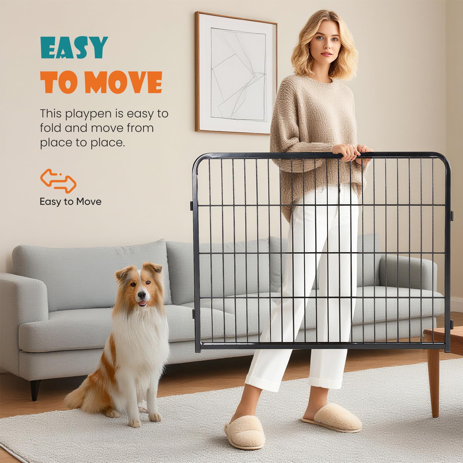 OLIXIS Dog Playpen 16 Panels 32 inch Dog Pen Indoor Heavy Duty Puppy Exercise Pen Metal Pet Fence for RV Camping Yard Garden