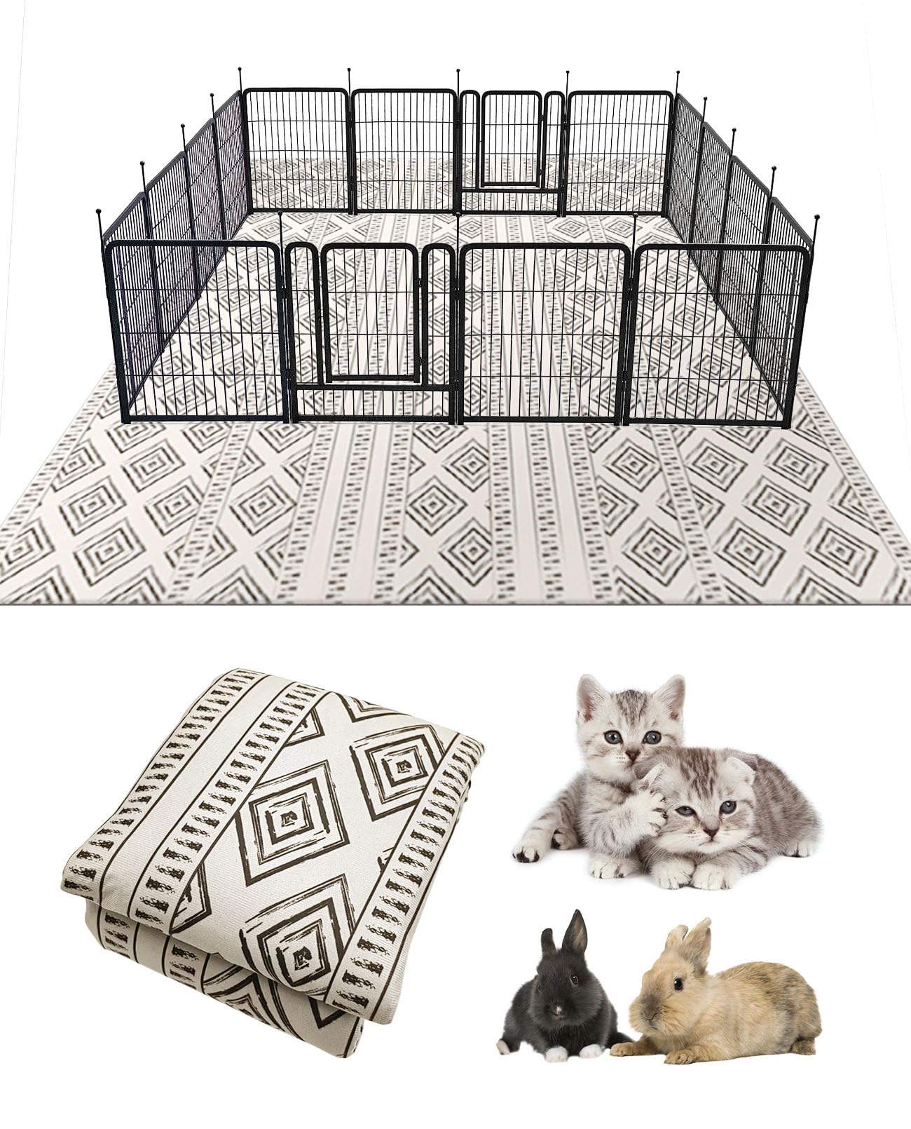 BNOSDM 91'' X 63'' Washable Bunny Cage Liners Large Rug for Rabbits Large Non Slip Pad for Bunnies Resuable Rabbit Liner for Chi