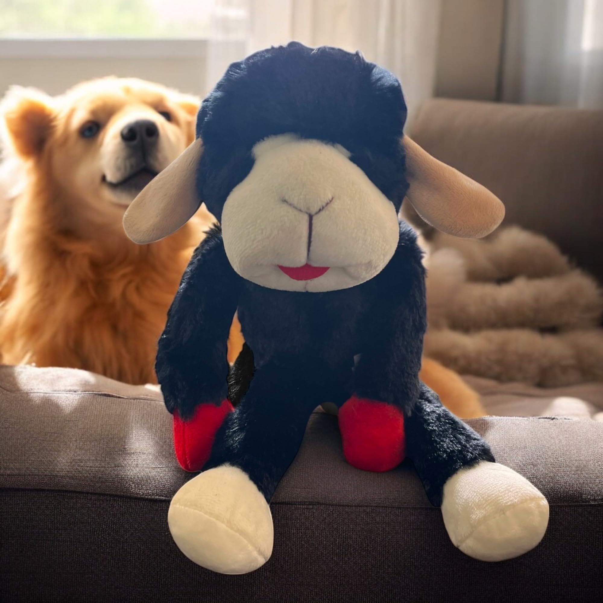 Multipet 14" Black Plush Lamb Chop Dog Toy with Squeaker - Soft, Durable Pet Companion