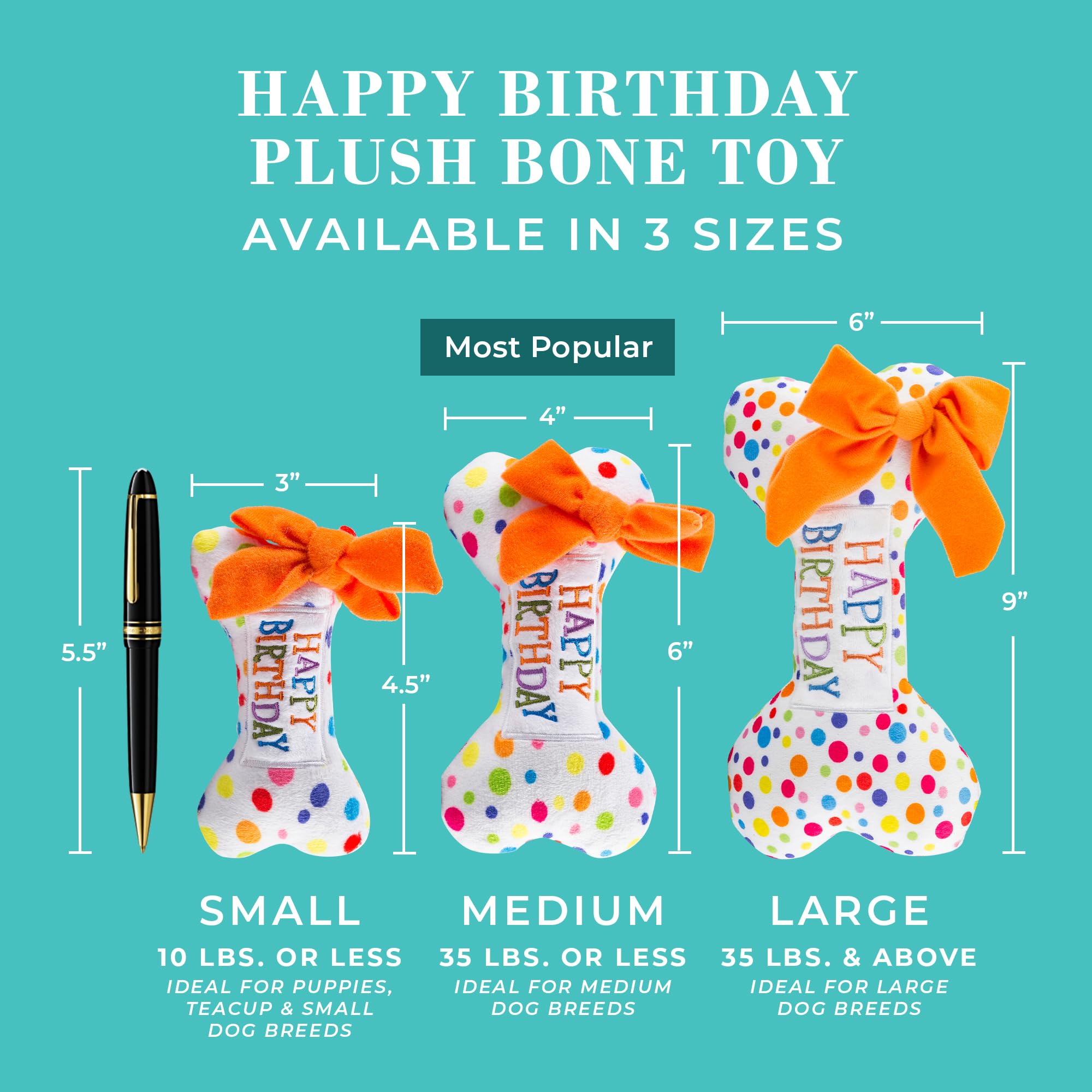Haute Diggity Dog Happy Birthday Bone, Plush Designer Dog Toys With Interactive Squeaker, Stimulating Pet Enrichment, Machine-Wa