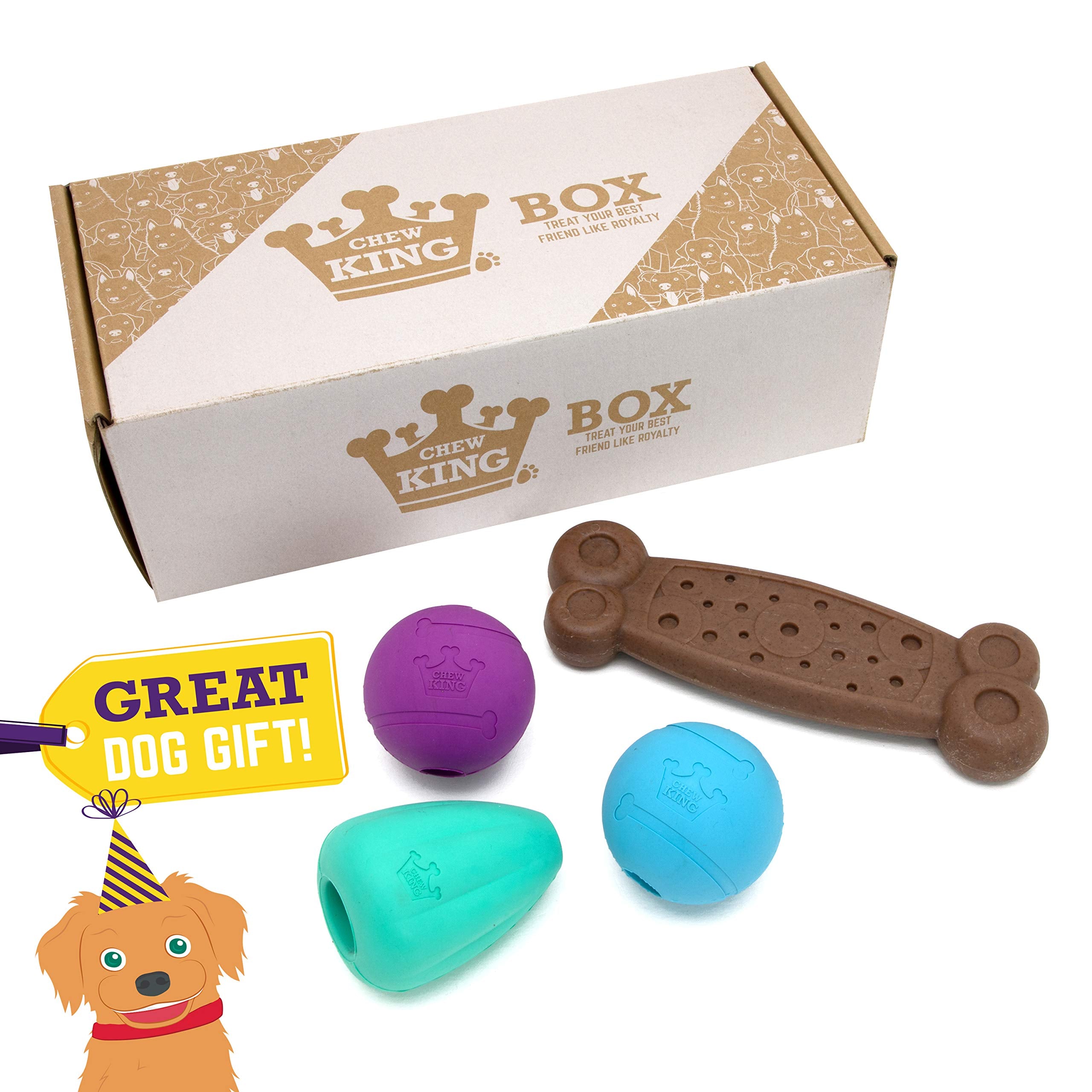 Chew King Dog Box Medium- Durable Fetch Balls, Treater And Chewing Toy Collection, Teal (Cm-10099-Cs01)