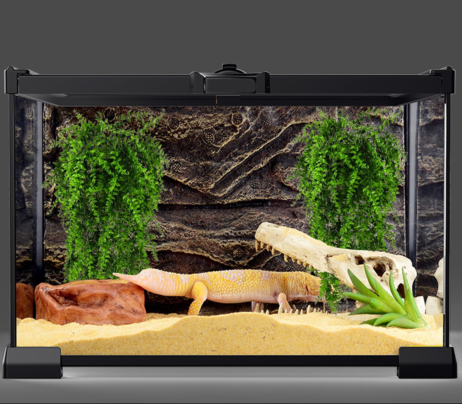 HERCOCCI 4 Pack Reptile Plants, Terrarium Hanging Plants Vines Artificial Leaves Habitat Decorations with Suction Cup for Bearde