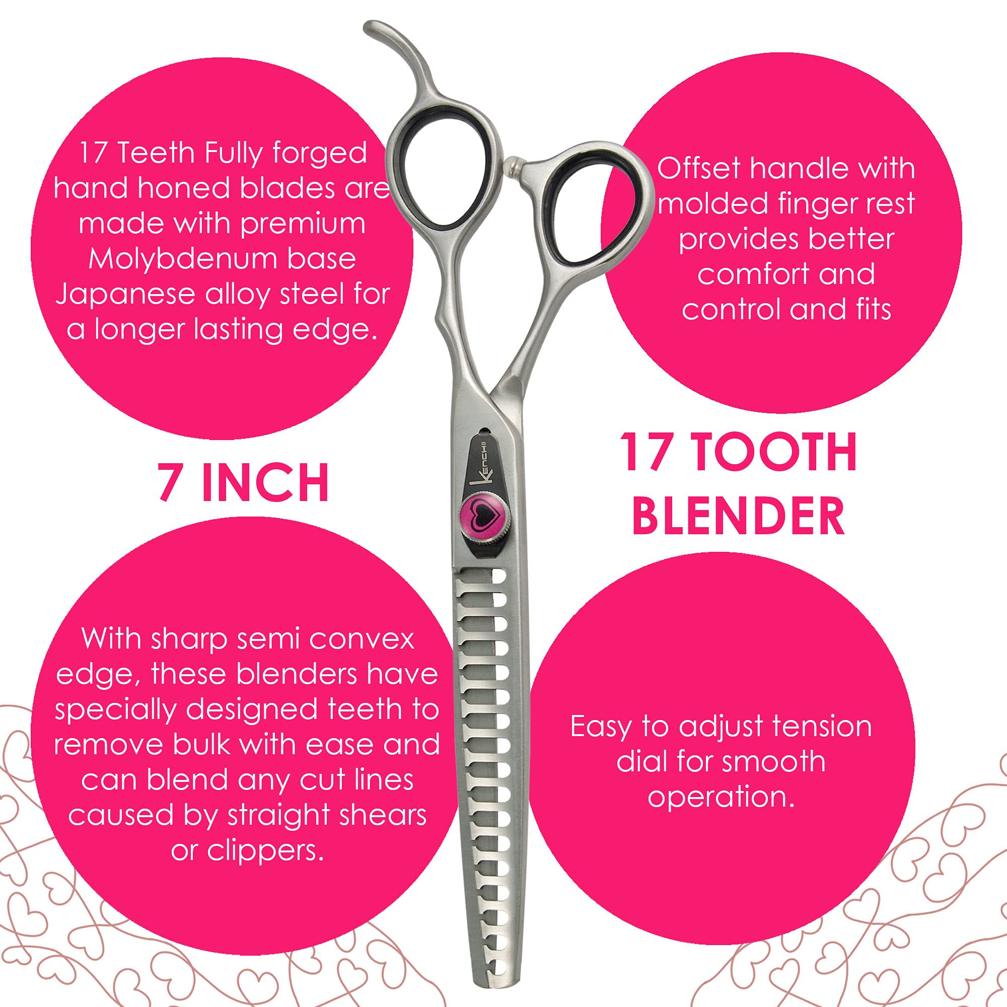 Kenchii Love Dog Grooming Scissors, 17 Tooth Thinning Shears, Dog Scissors For Grooming, Professional Pet Grooming Scissors, Heavy Duty, Durable And Sharp