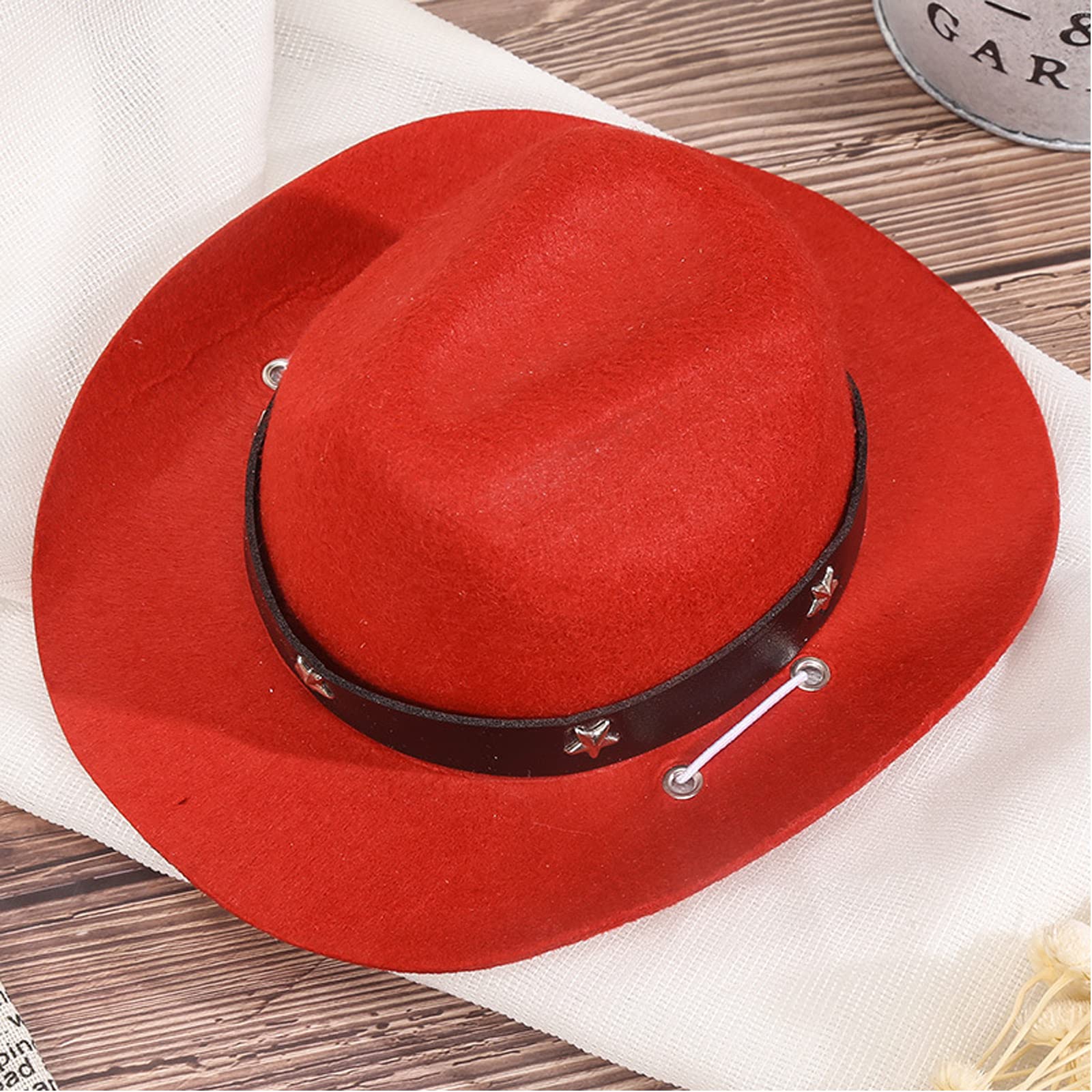 Awocan Pet Dog Costume Cowboy Hat Cosplay Cap Puppy Pet Dog Cat Holiday Pet Party Decoration (Red)