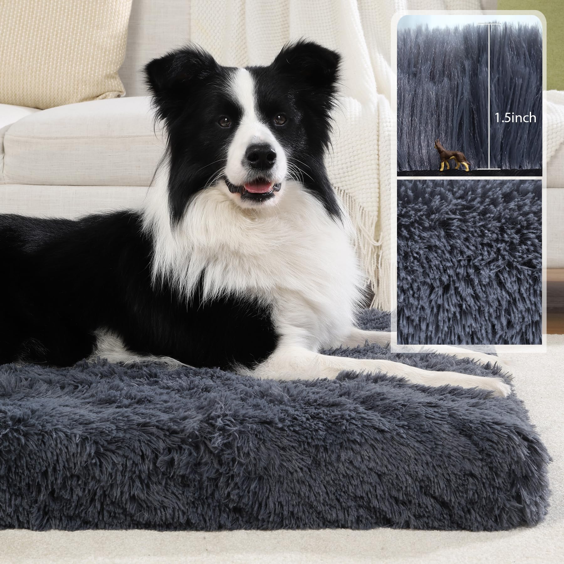 Champets Washable Dog Bed For Crate 35'X23', Dog Beds For Large Sized Dog, Waterproof Dog Beds For Large Dogs With Removable Washable Cover, Dog Crate Pet Bed For Large Dogs, Dark Grey