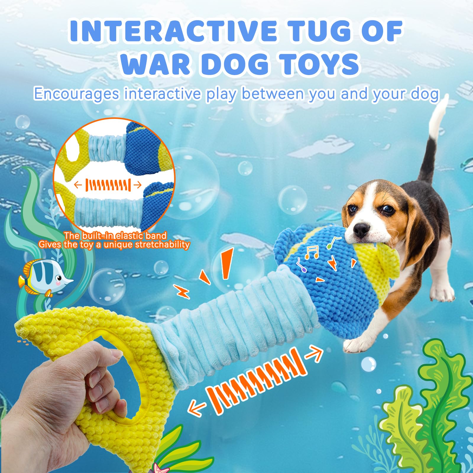 Yzhduxiu Tug Of War Dog Toy, Squeaky Dog Toys For Aggressive Chewers, Interactive Fish Puppy Toys With Crinkle Paper To Keep The