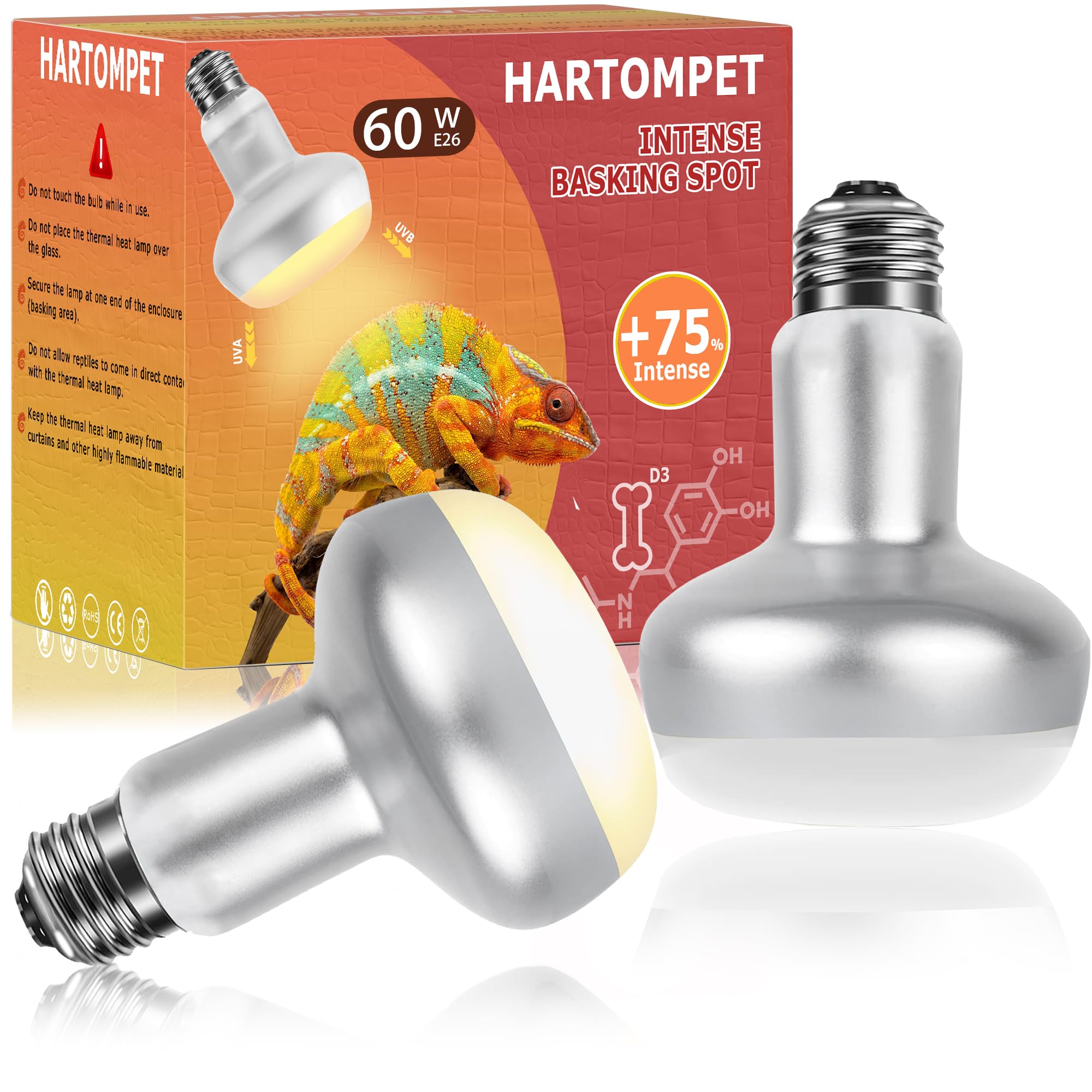 Hartompet 60W Intense Basking Spot Lamp - Uva Daylight Heat Bulb For Reptiles And Amphibians, Simulates Natural Sunrise And Suns