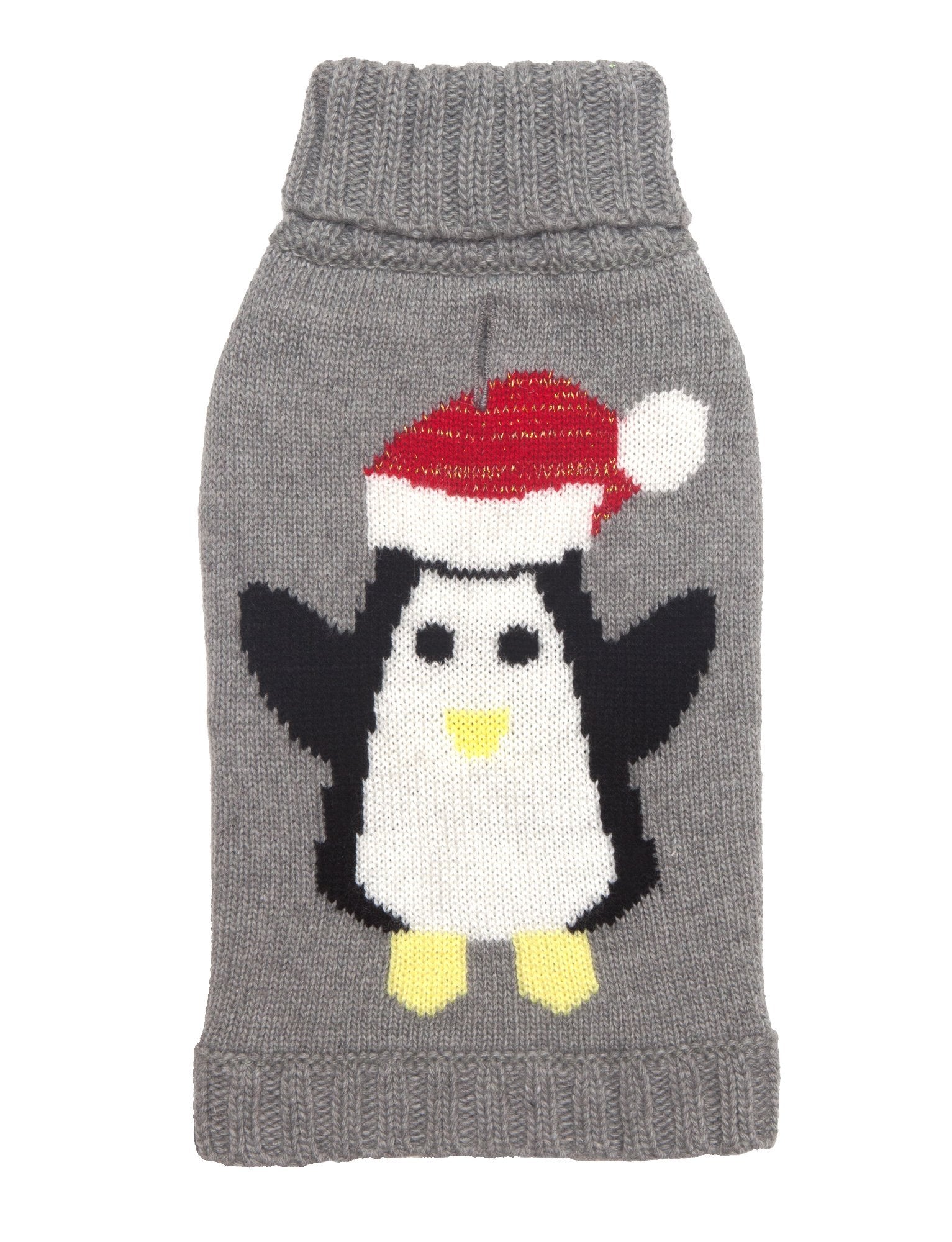 Fab Dog Holiday Penguin Knit Turtleneck Dog Sweater, Grey, 10'' Length