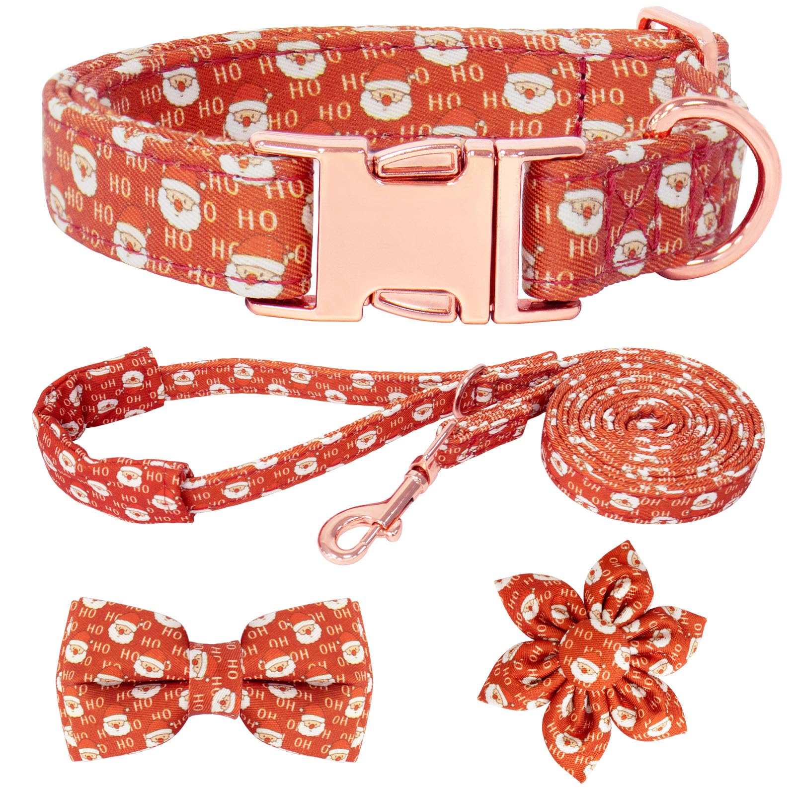 HSIGIO Dog Collar and Leash Set Girls Adjustable Puppy Collars with Christmas Bow Tie for Small Medium Large Female Dogs, Red Sa