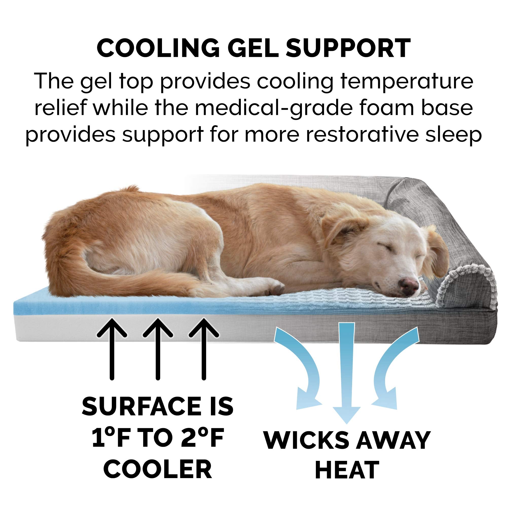 Furhaven Xl Cooling Gel Foam Dog Bed Luxe Faux Fur & Performance Linen Sofa-Style W/ Removable Washable Cover - Charcoal, Jumbo (X-Large)