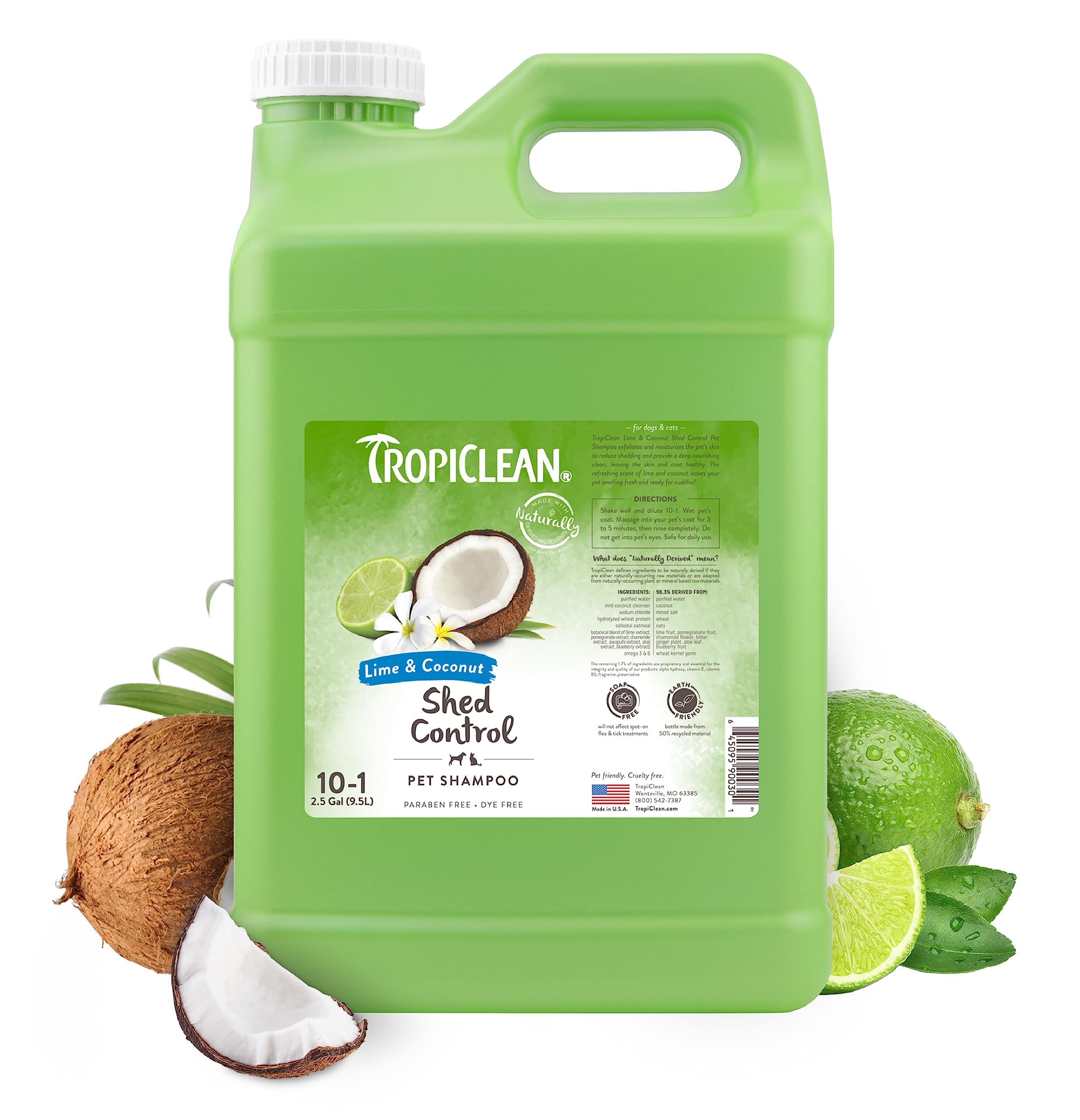 TropiClean Deshedding Dog Shampoo, Professional Dog Shampoo, Fast-Acting Shedding Control, Puppy Safe, Made in USA, Lime & Cocon