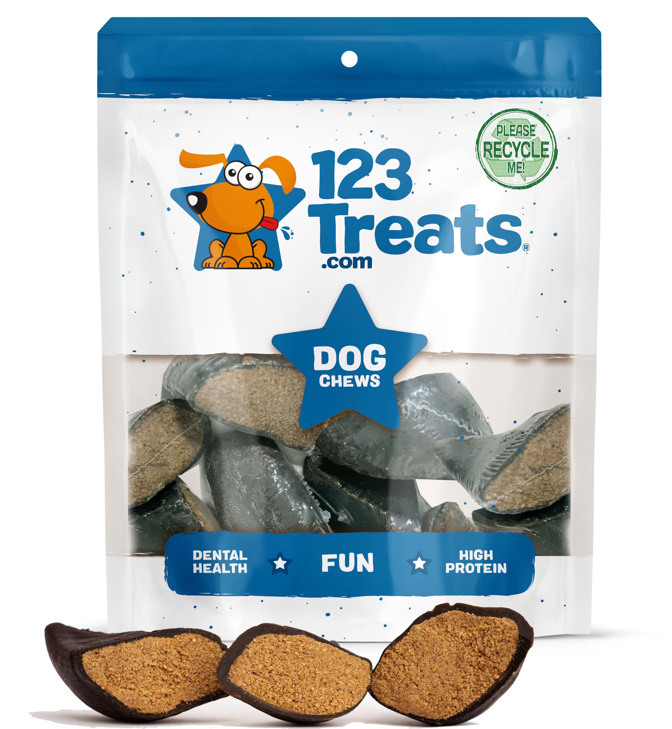 123 Treats Filled Cow Hooves for Dogs - Delicious Beef Flavor Dog Treats (10 Count), Long-Lasting Natural Dog Chews, Stuffed Bee