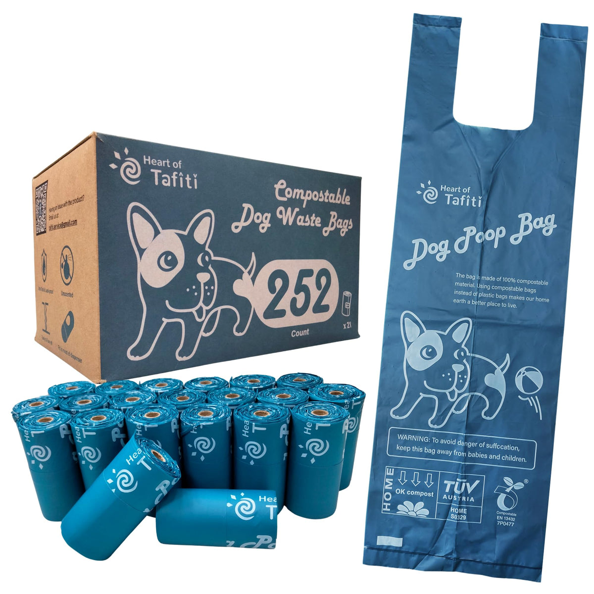Heart of Tafiti Dog Poop Bags with Handles, Dog Poop Bags Rolls-252 Counts, Doggie Poop Bags, Dog Waste Bags, Certified Composta
