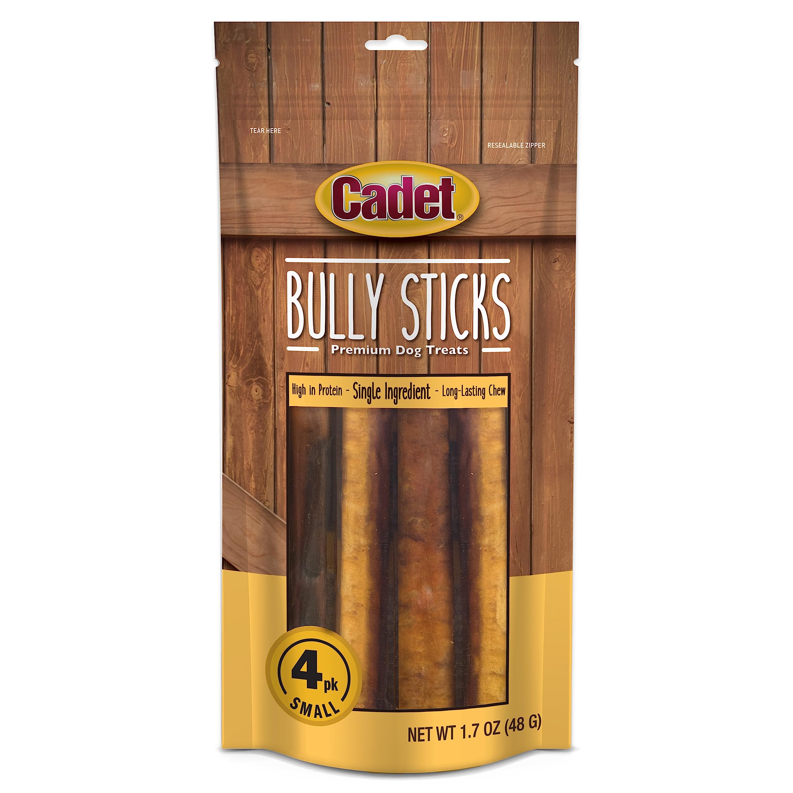 Cadet Bully Sticks for Small, Medium and Large Dogs - All-Natural Beef Pizzle, High Protein, Low Fat, Long-Lasting, Grain & Rawh