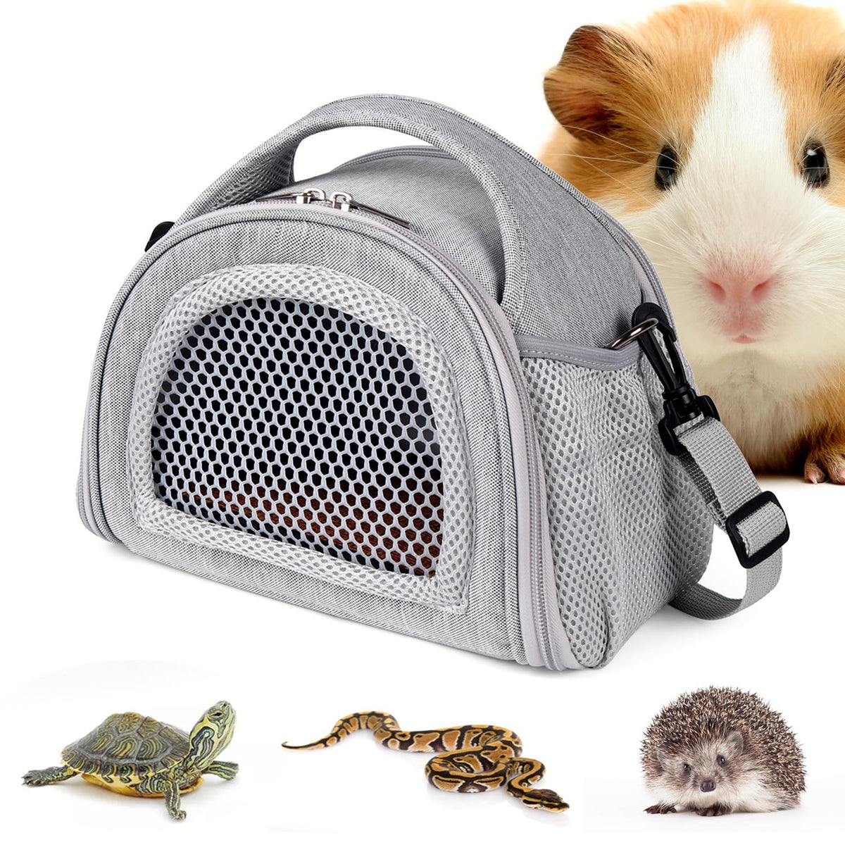 Yudodo Hamster Carrier Guinea Pig Carrier Bag Small Animal Sugar Glider Pouch Gerbil Hedgehog Portable Travel Carrier Outdoor Hangbag Flying Squirrel Rat Carrier Grey