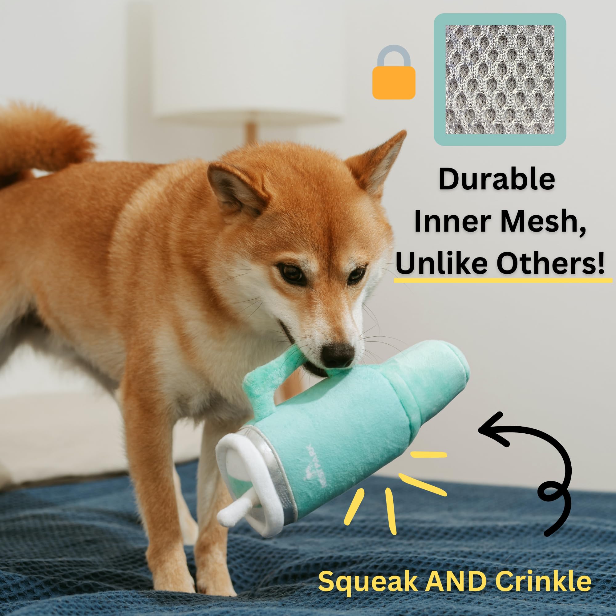 Nestpark Tumbler Cup Funny Dog Toy - Parody Plush Squeaky Crinkle Dog Toy (Seafoam Green)