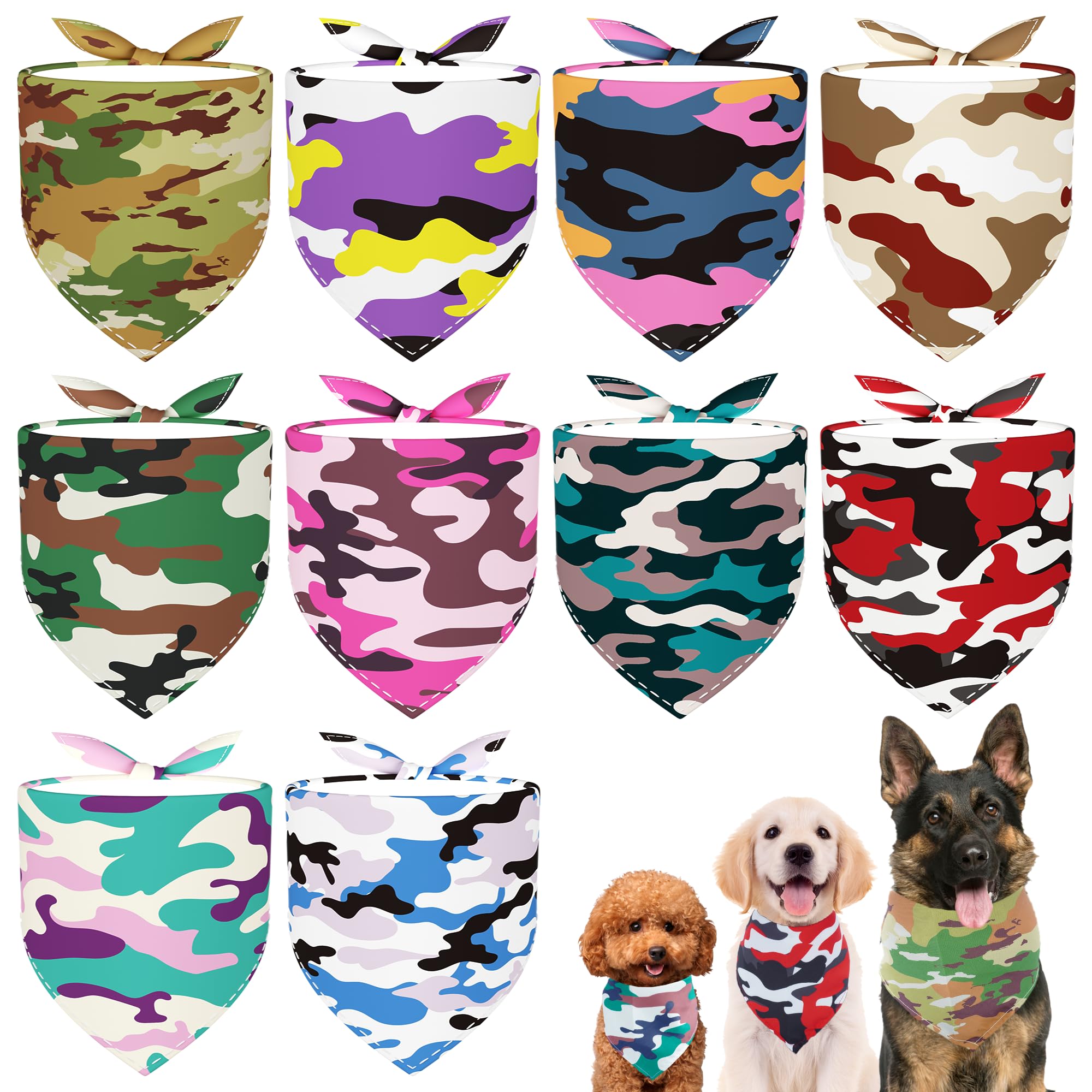 JpGdn 10PCS Dog Bandanas Camouflage Camo Military for Medium Breed Dog Pink Purple Yellow Blue Kerchief Triangle Bibs Head Scarv