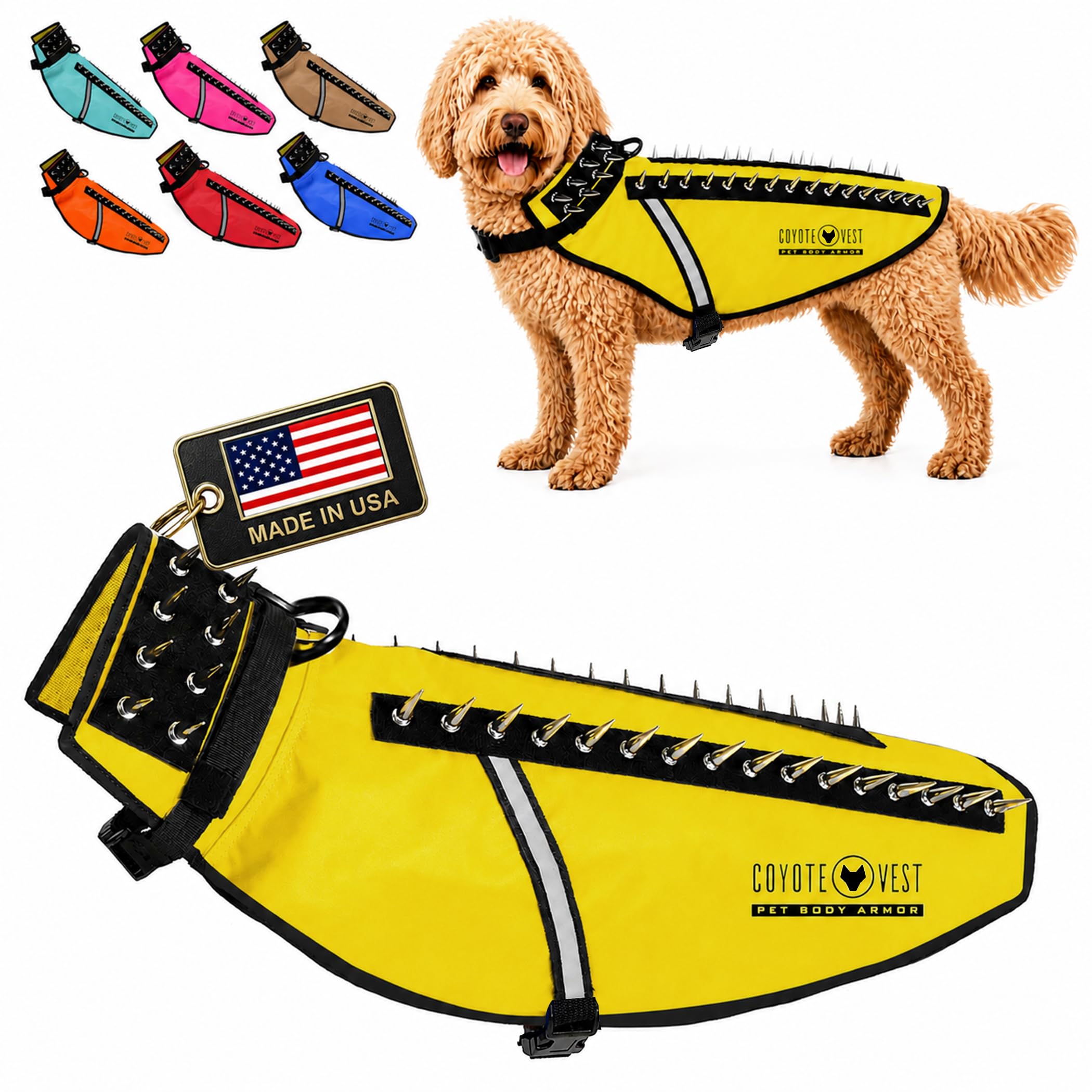 CoyoteVest Stab-Resistant Dog Harness, Made in USA, Large, Yellow