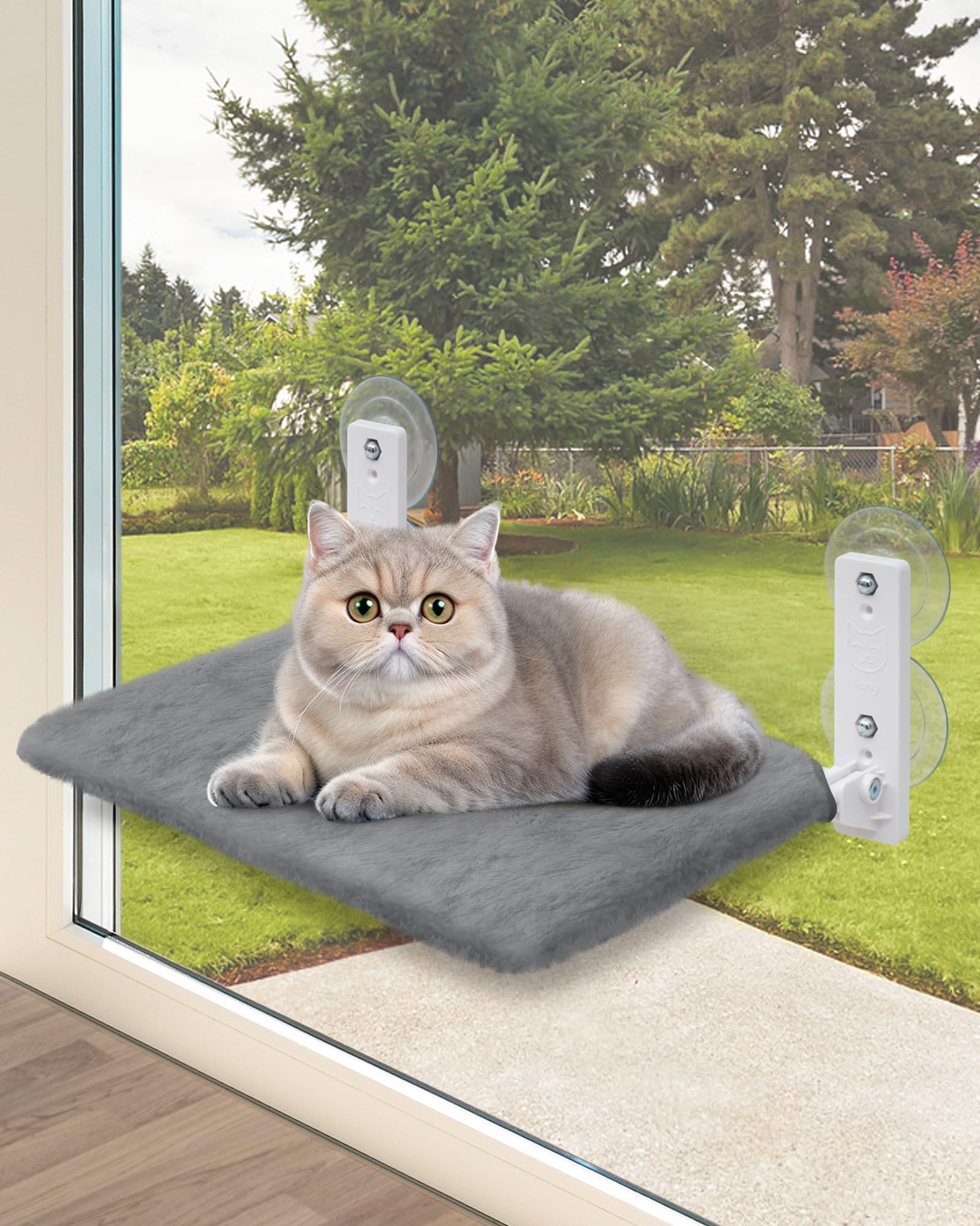 Keny Cat Window Perch With Soft Plush Cushion Bed, Cordless Cat Window Hammock With 3.54'' Larger Suction Cups, Easy To Assemble