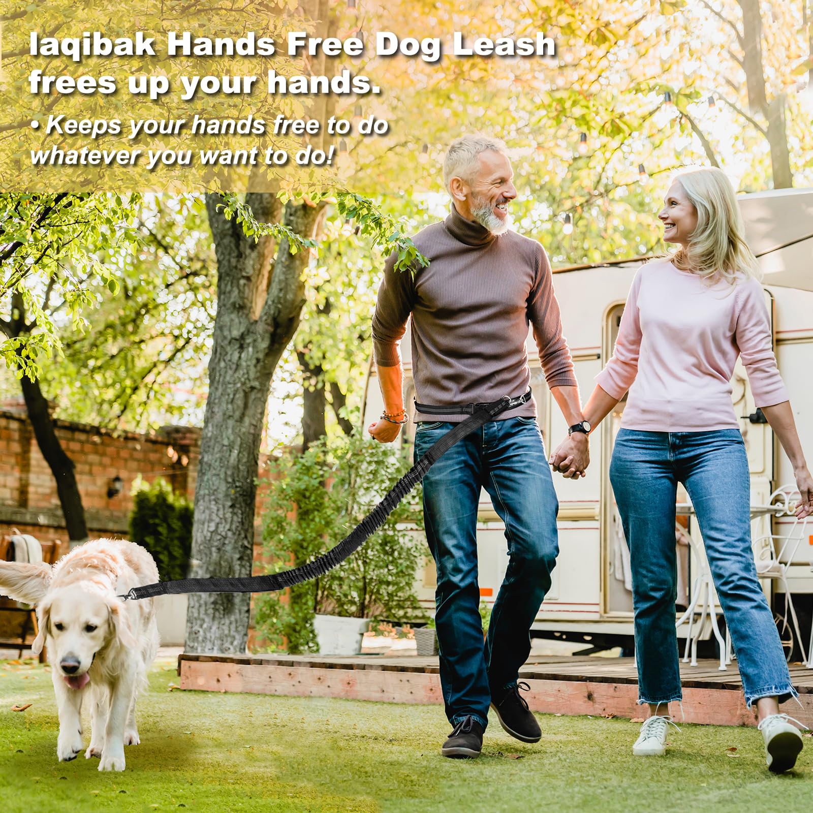 Laqibak Hands-Free Dog Leash, Adjustable 4.2-6.7ft Bungee, Black, Fits 26"-43" Waist, Rubber & Fabric, Ideal for Walking &