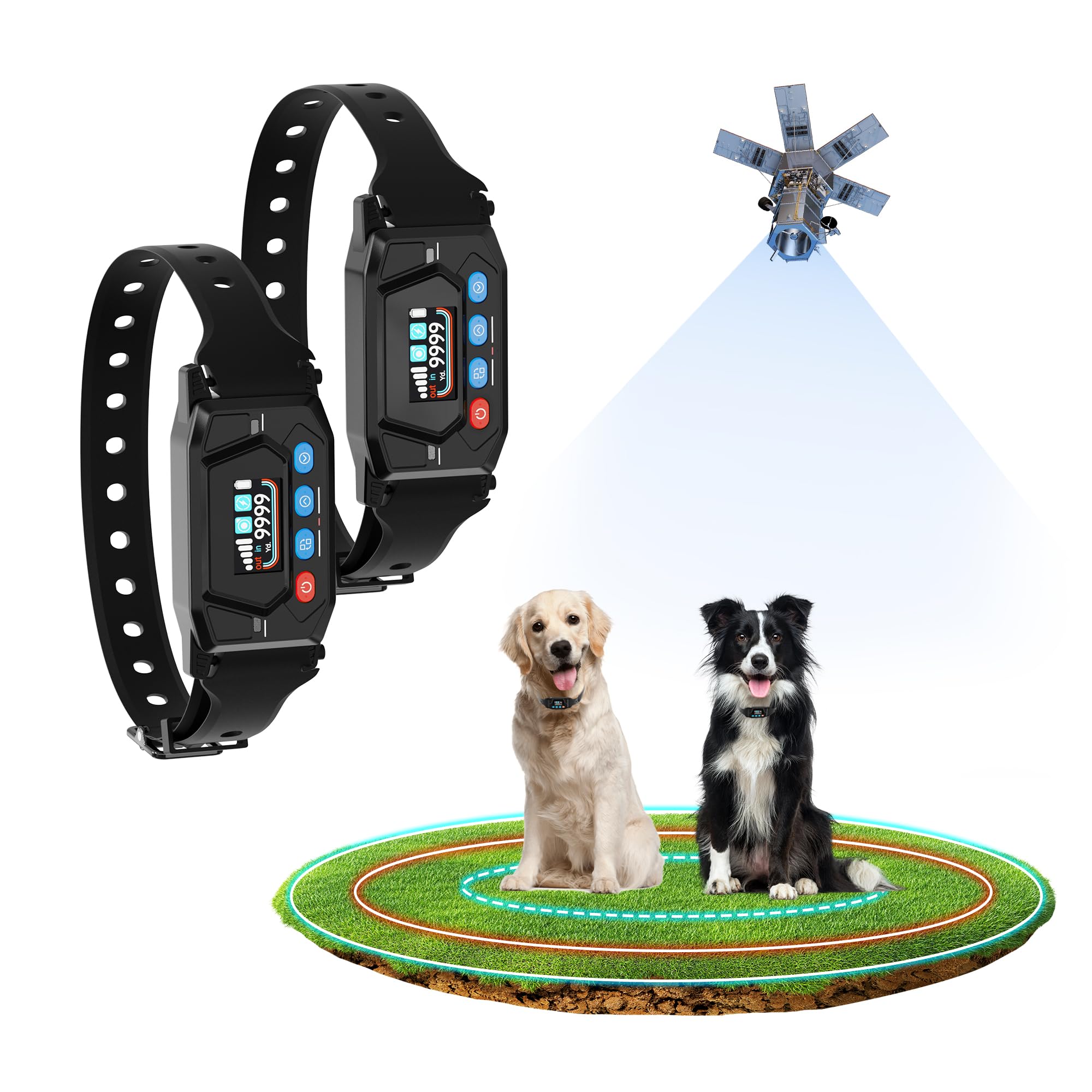 PUPKIDS Wireless Dog Fence for 2 Dogs, Electric Fence for Dogs - Radius Up to 33-9999 Yards Adjustable Training Collar for Large