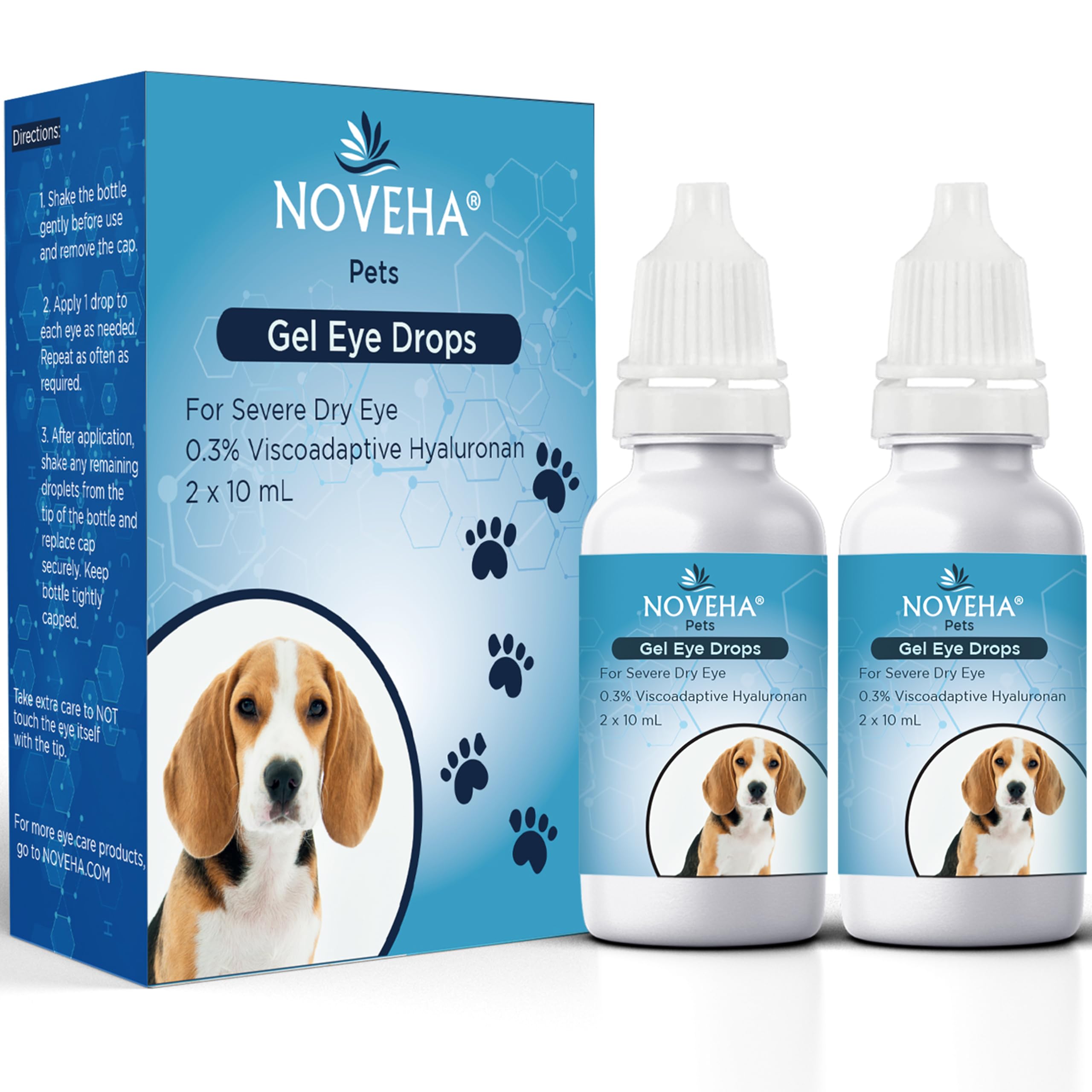 NOVEHA Pet Gel Eye Drops with 0.3% Viscoadaptive Hyaluronan | Eye Solution for Severe Dry Eyes  Long Lasting Hydration, Reduces