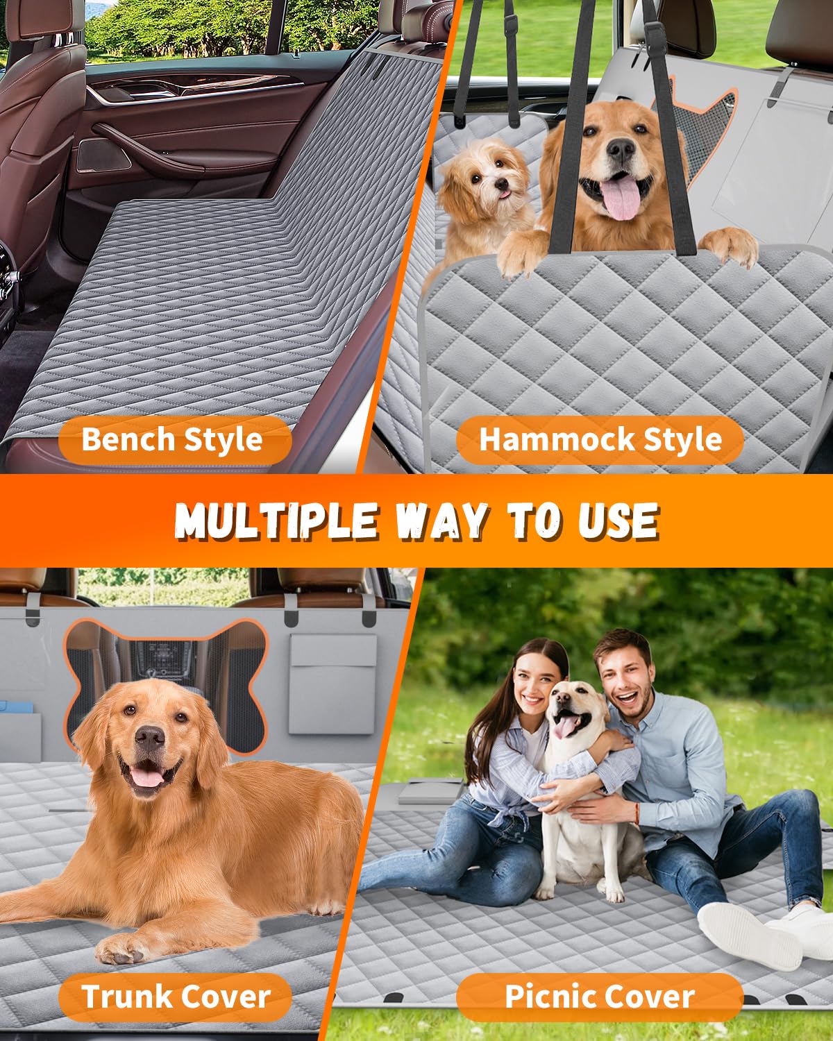 Qingti Dog Seat Cover For Car Back Seat, Suvs - Zipper Design Seat Protector For Dogs W/Mesh Window & Waterproof - Pet Car Backs