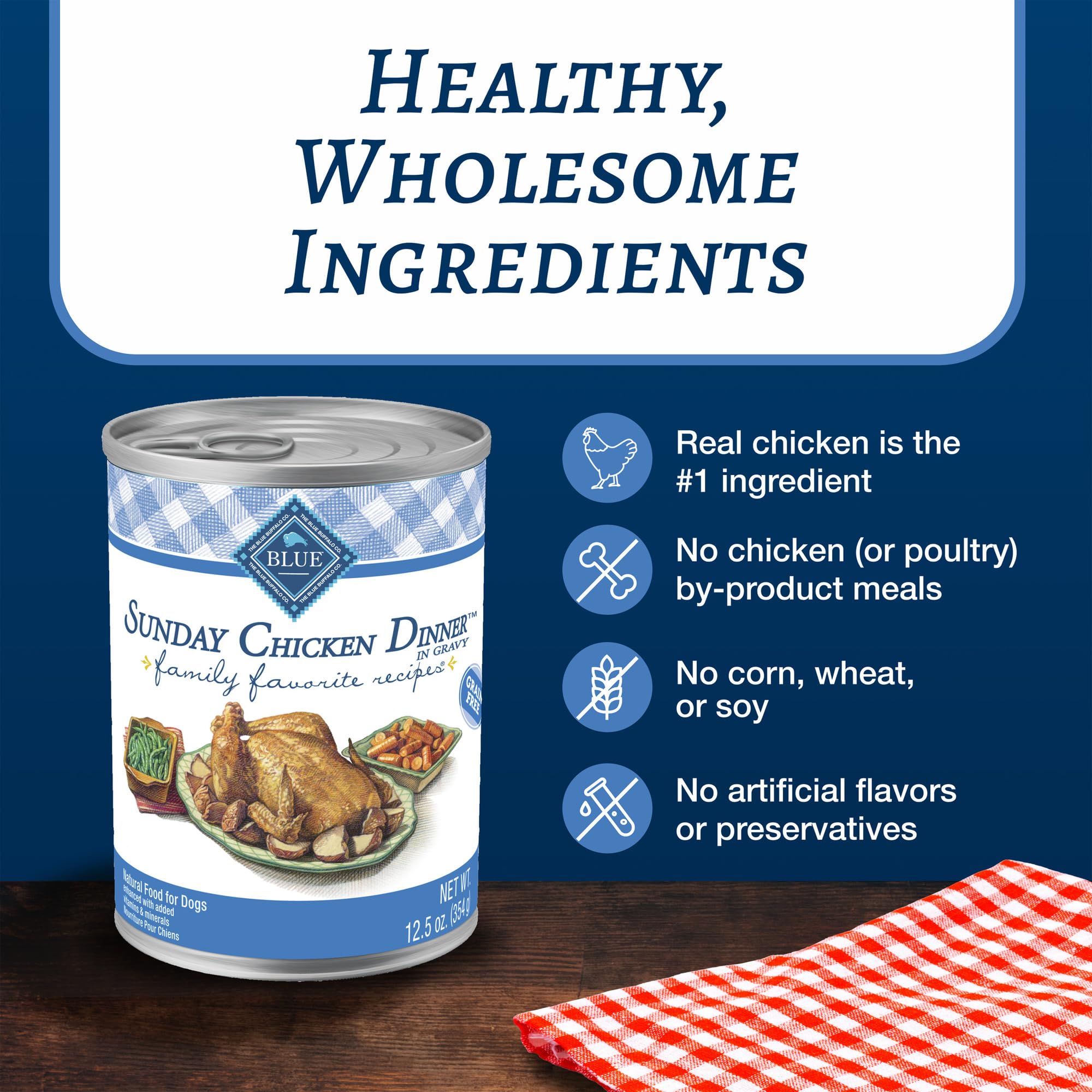 Blue Buffalo Family Favorites Adult Wet Dog Food, Made with Natural Ingredients, Sunday Chicken Dinner, 12.5-oz Can (Pack of 12)
