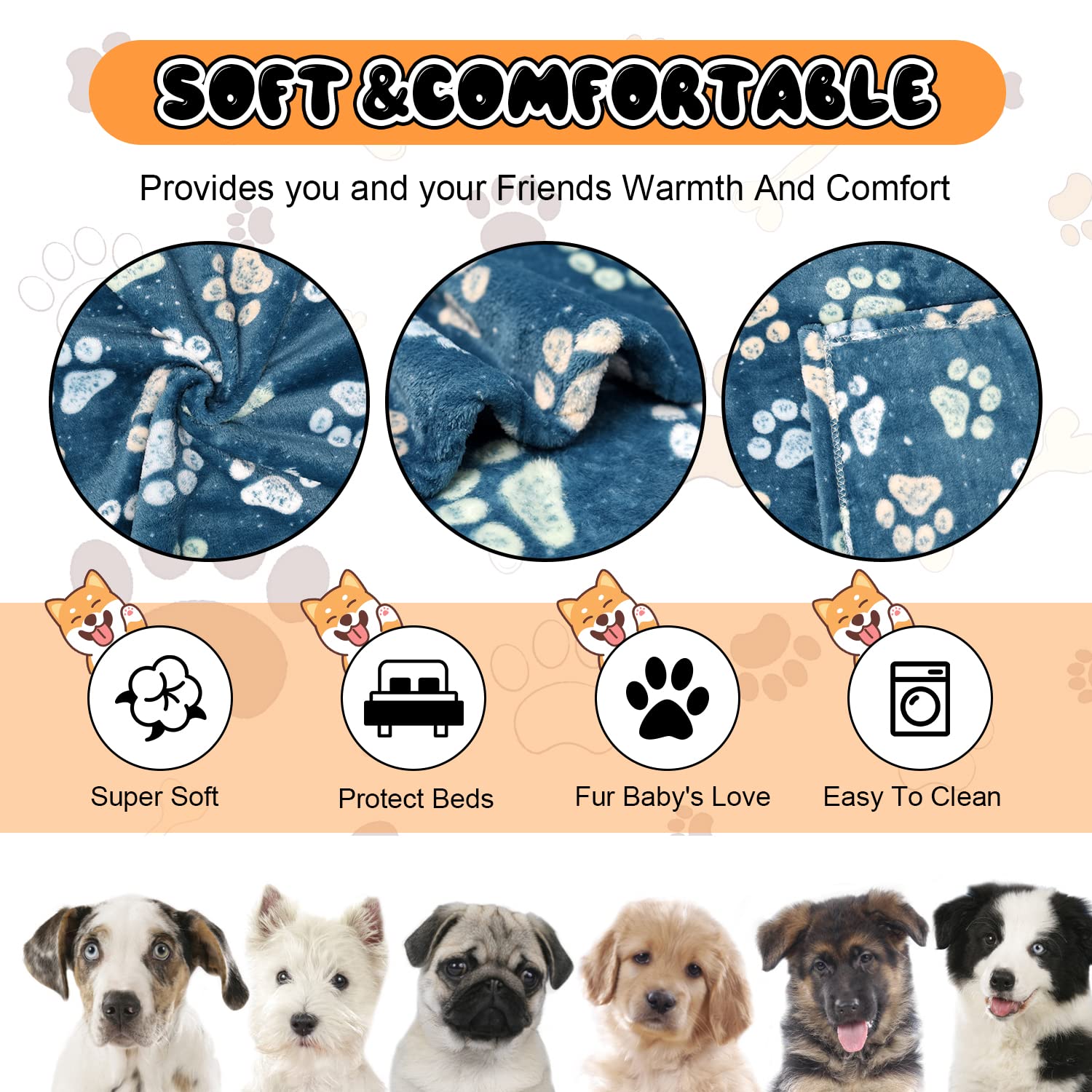 1 Pack 3 Blankets For Dogs Blankets For Large Dogs Medium Dog Blanket Super Soft Fluffy Premium Fleece Pet Blanket Flannel Throw For Dog Puppy Cat Paw Blanket,Navy Blue(41X31 Inch)