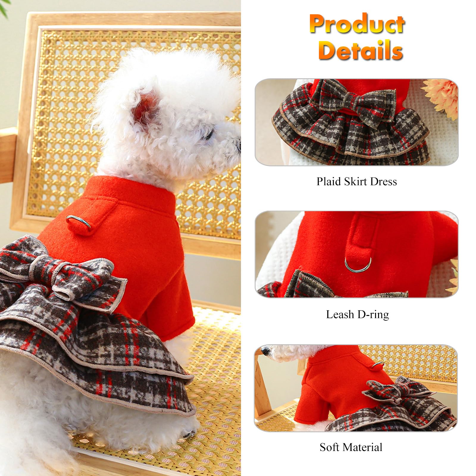 Ainlenelf Dog Dress Full Dog Clothes For Small Dogs Girl, Puppy Clothes Princess Plaid Dogs Dresses, Pet Clothes Holiday Festiva