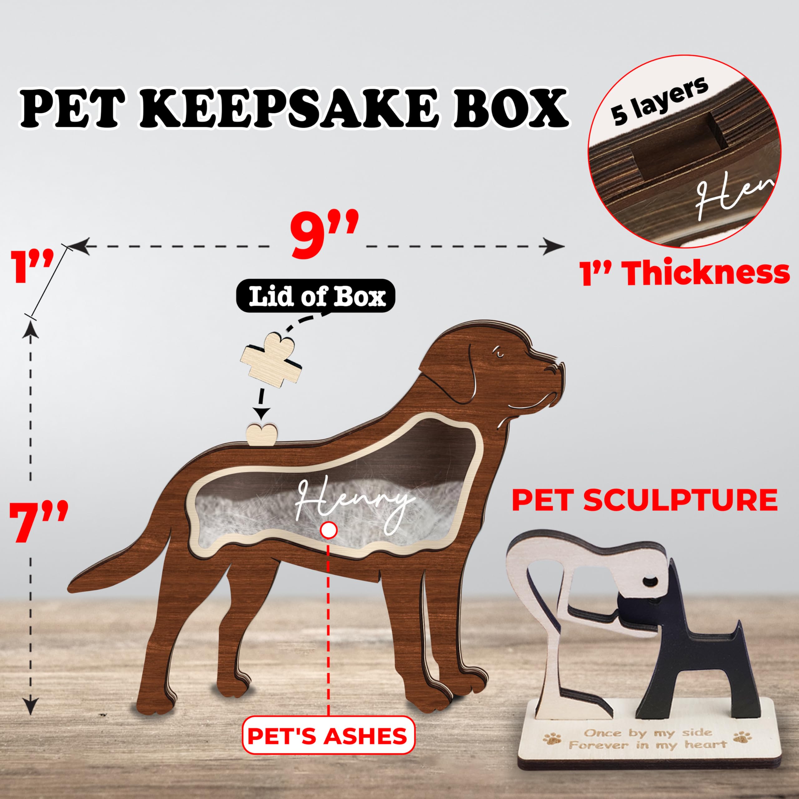 Labrador Dog Hair Keepsake Box Wooden Pet Fur Gifts For Dog Cat Unique Dog Shape Standable Tabletop Decor Pet Dog Memorial Idea