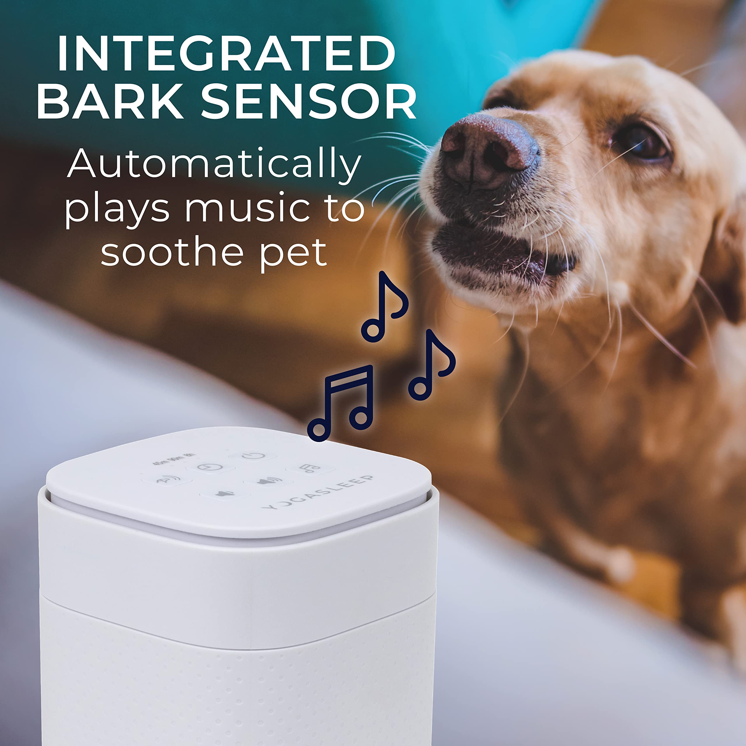 Yogasleep Pawzz White Noise Machine for Dogs, Home & All Pets. with Integrated Bark Sensor, 6 Automatic Relaxing Natural Sounds,