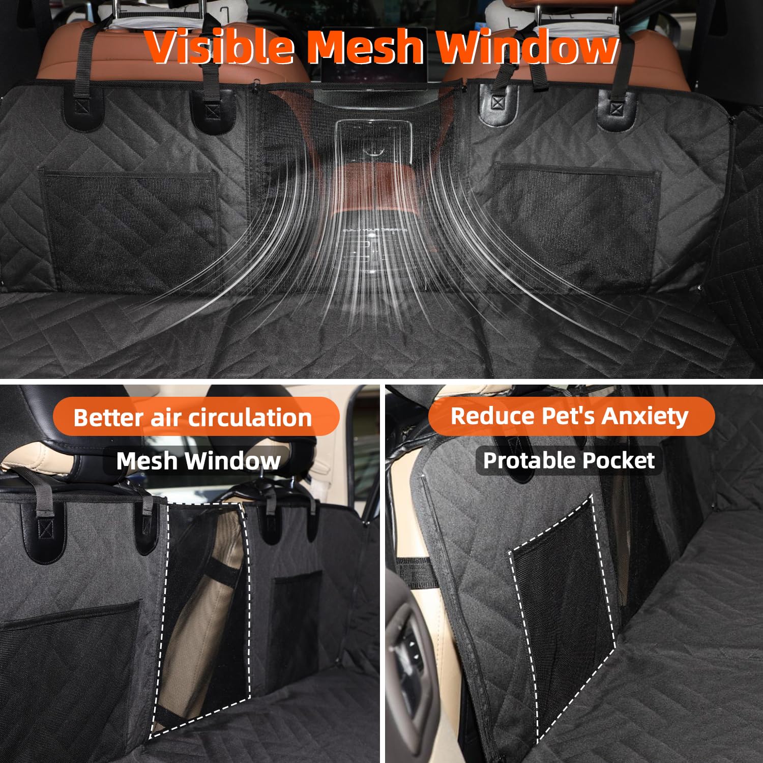 Mirozo Back Seat Extender For Dogs,600D Heavy Durable Dog Seat Cover Car Seat Cover For Back Seat,Waterproof Car Pet Backseat Pr