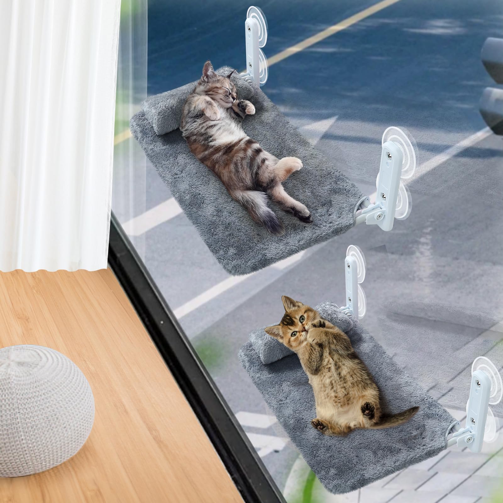 2-Pack Cat Window Perch For Cats Inside Cordless, Sturdy Foldable Cat Hammock Bed For Window With Pillow, Pet Window Seat With M