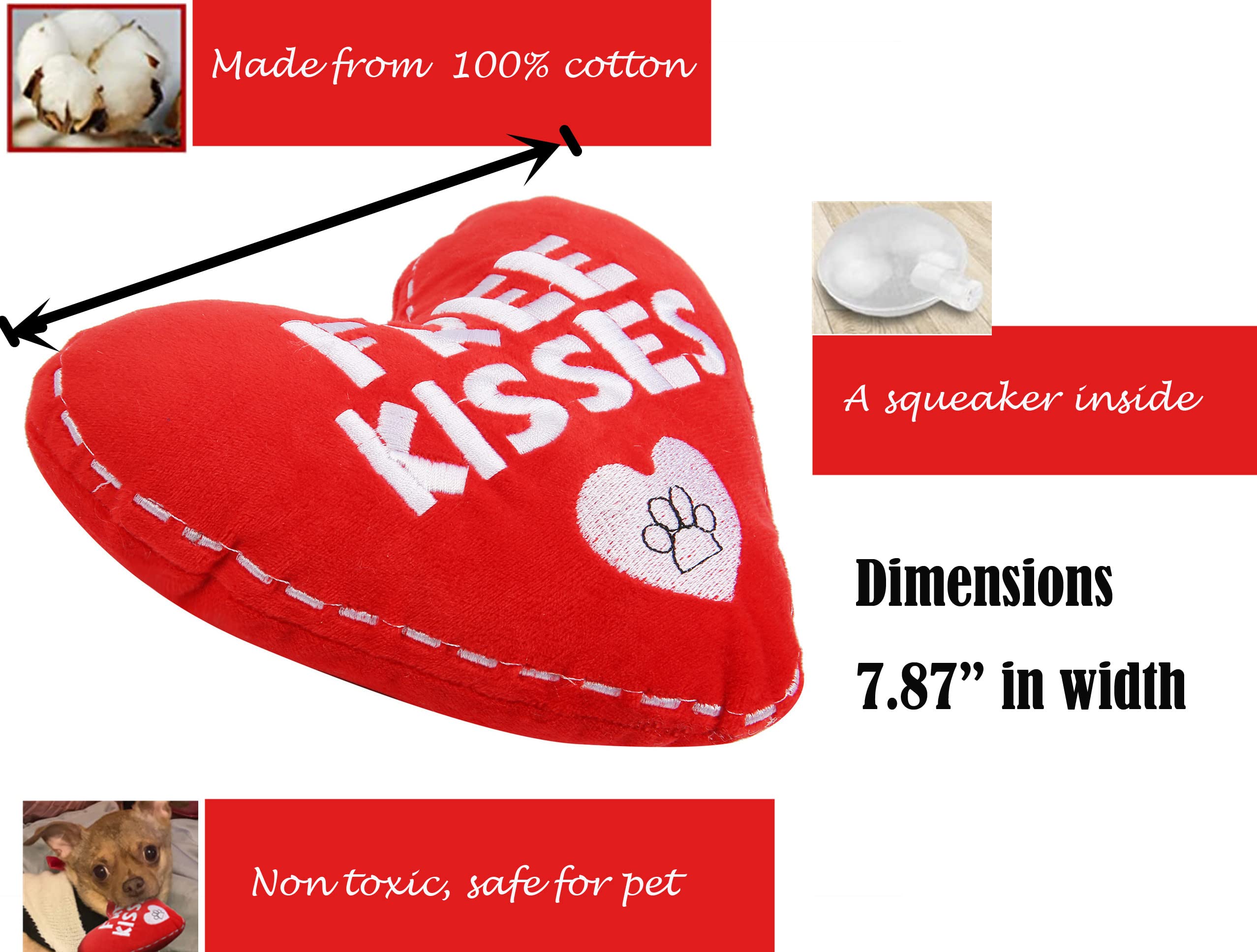 Boombone Valentines Dog Toy, Plush Dog Squeak Toy, Heart Dog Toy For Small Medium Dogs