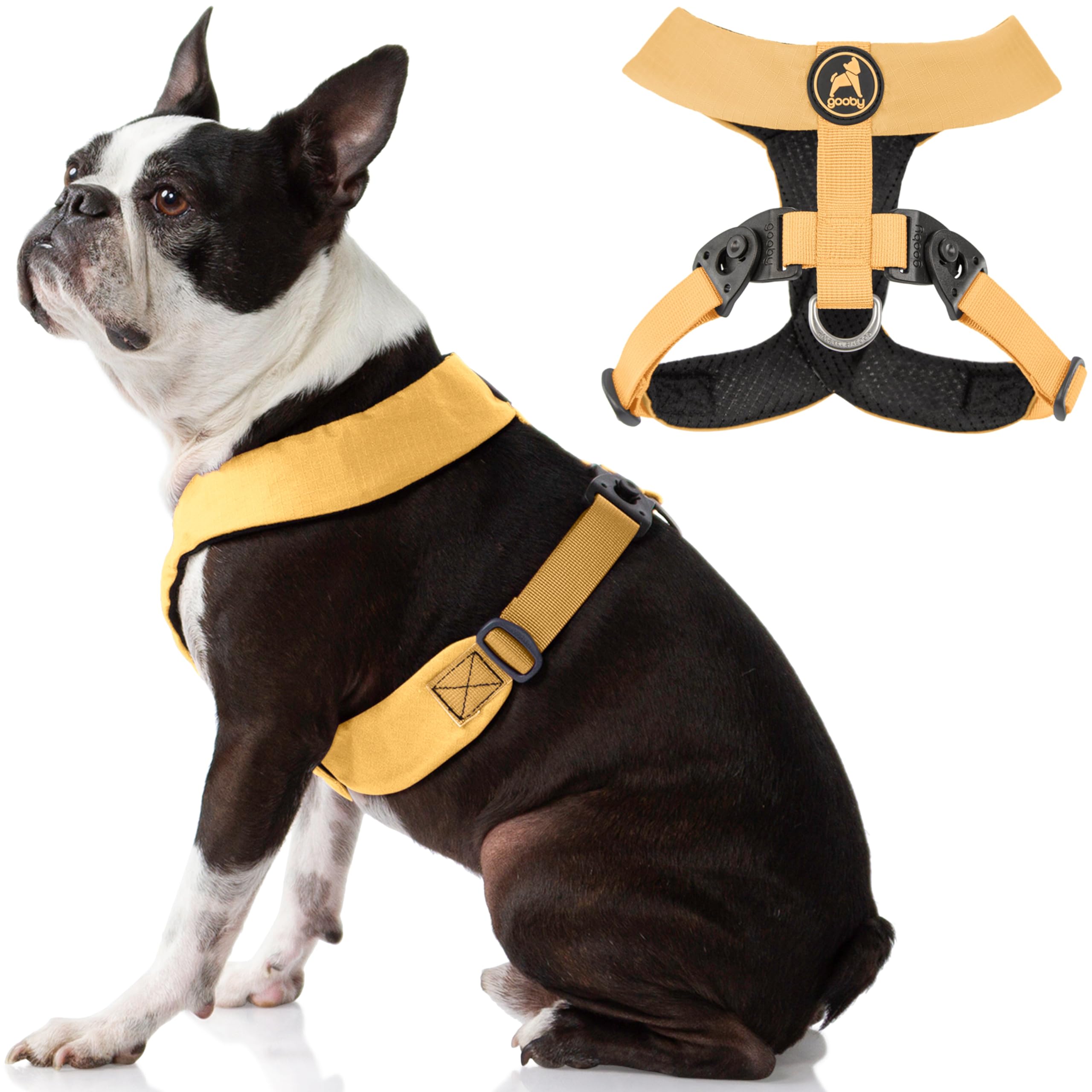 Gooby Comfort X Harness - Dual Snap, Yellow, X-Large - No Pull Small Dog Harness with Rotational Buckles and Patented Choke-Free