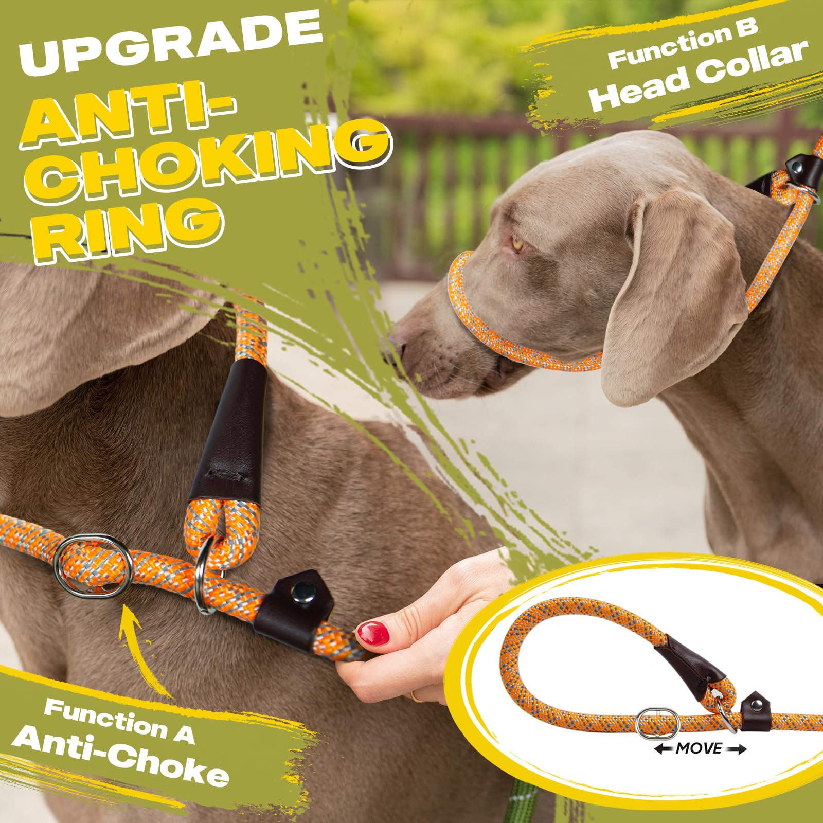 Fida Slip Leads For Dogs, 4 Ft X 1/2' Dog Leash Heavy Duty Comfortable Strong Rope Leash For Large, Medium Dogs, No Pull Pet Tr