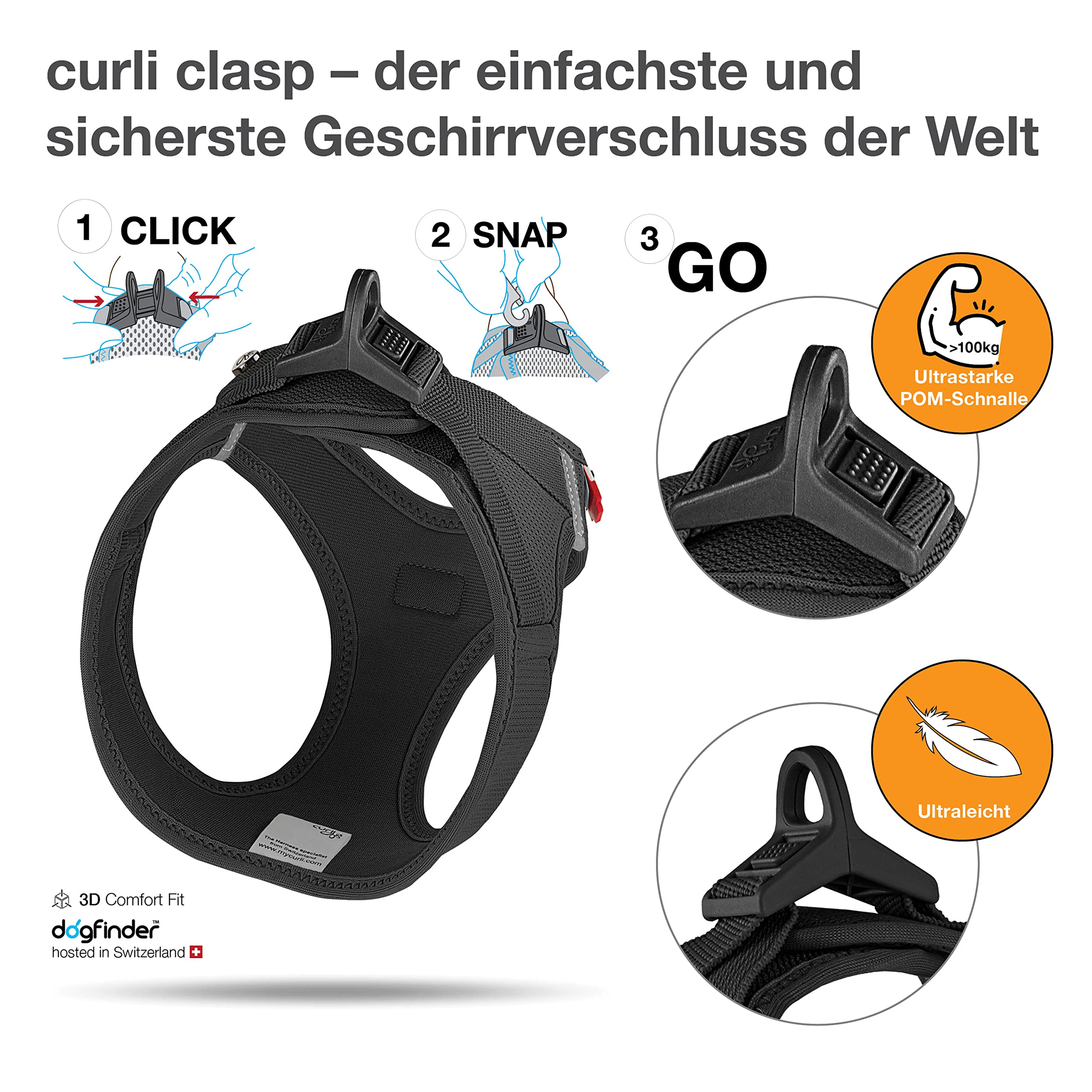 Vest Harness curli Clasp Air-Mesh Black 3XS