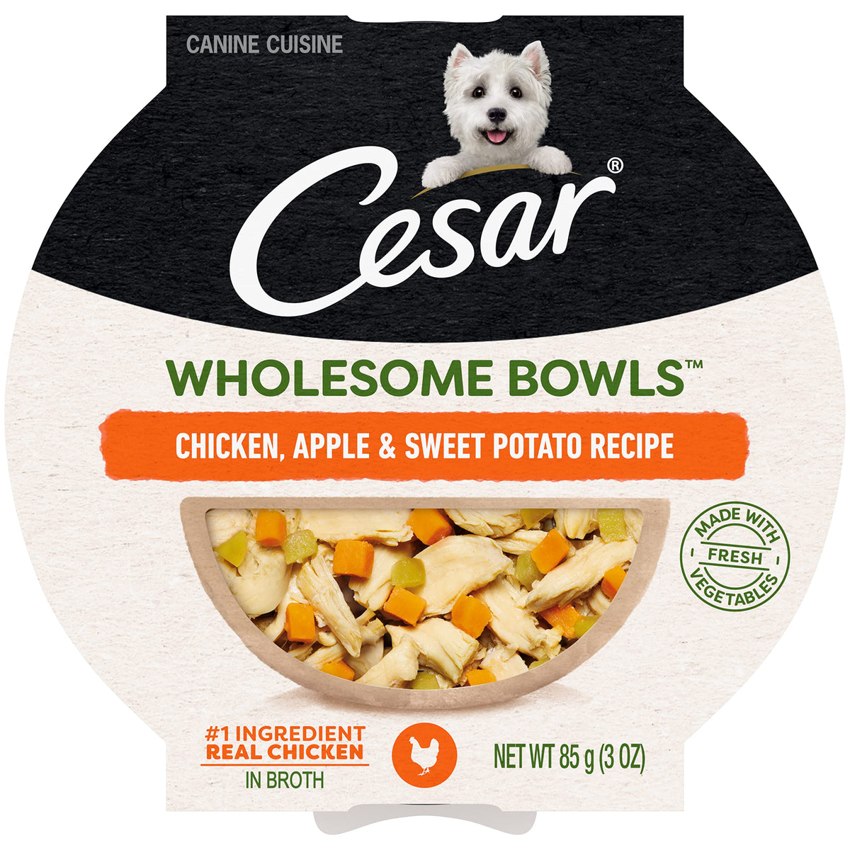 Cesar Wholesome Bowls Adult Soft Wet Dog Food Chicken, Apple & Sweet Potato Recipe, (10) 3 Oz. Bowls