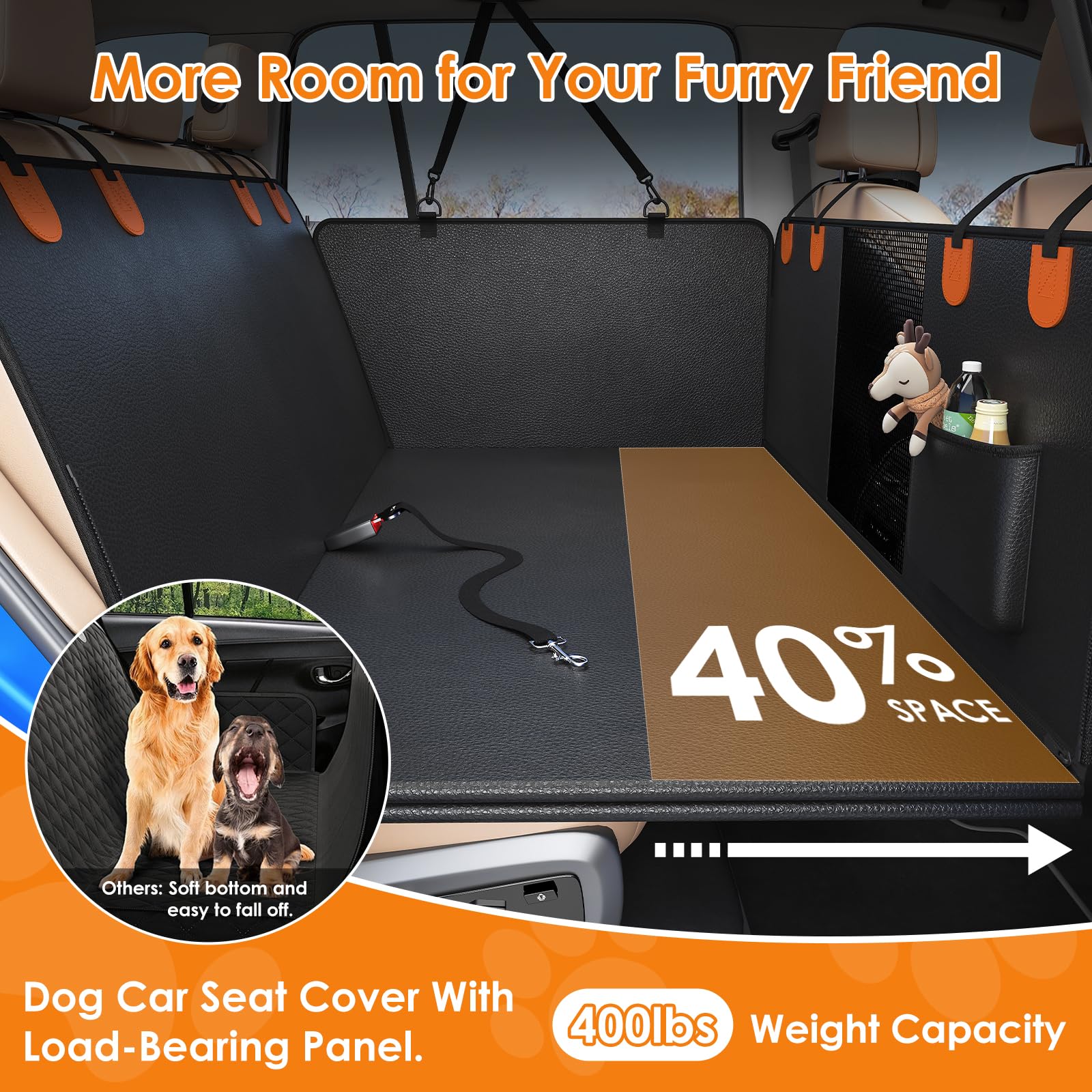 Qwue 2025 Upgraded Pu Dog Car Seat Cover For Back Seat - Waterproof, Anti-Scratch Car Seat Cover With Hard Bottom, Dog Bed, Hold