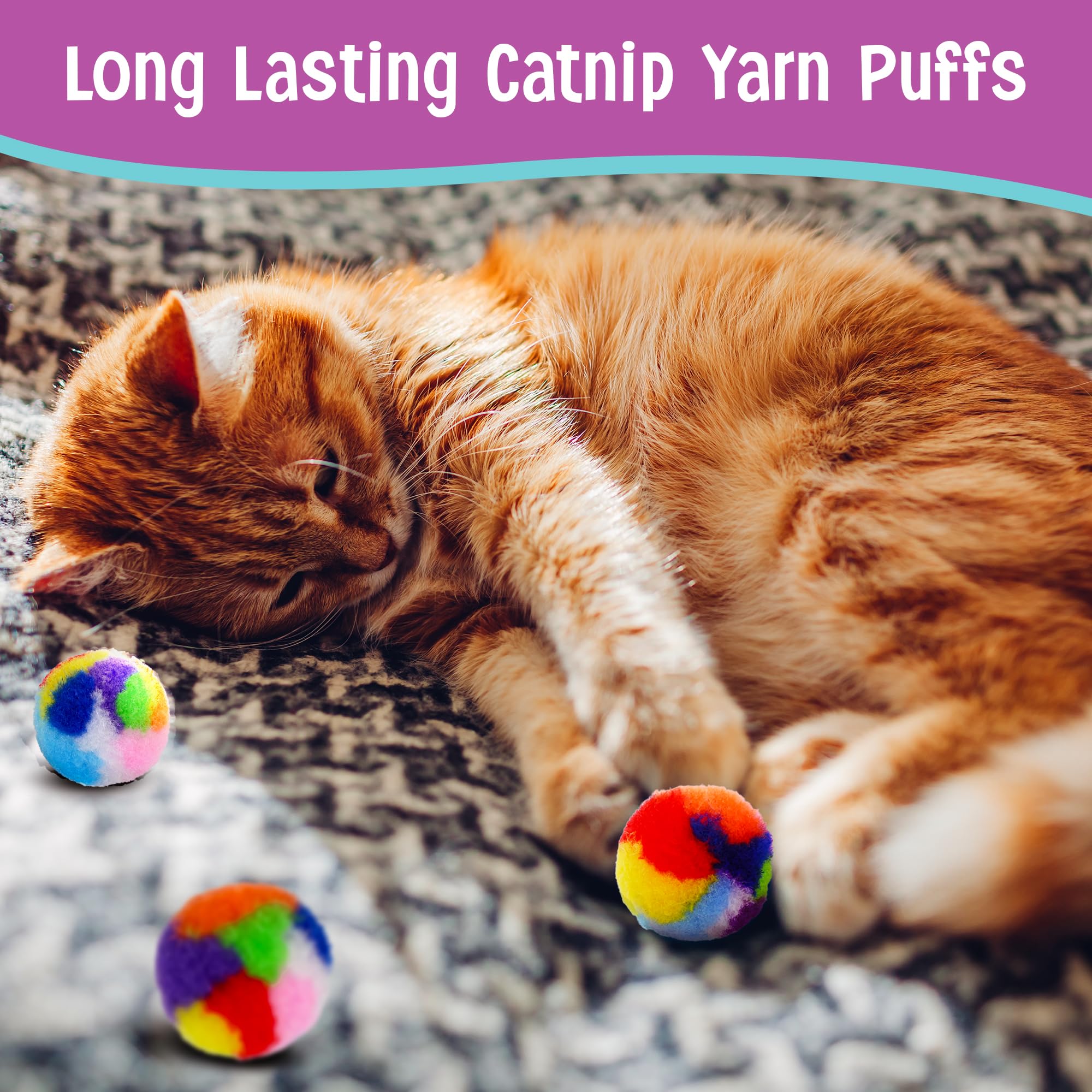 Spot Kitty Yarn Puffs Colorful Woolen Yarn Cat Toy Contains Catnip 1.5'' Pack Of 4 By Ethical Pet, Small